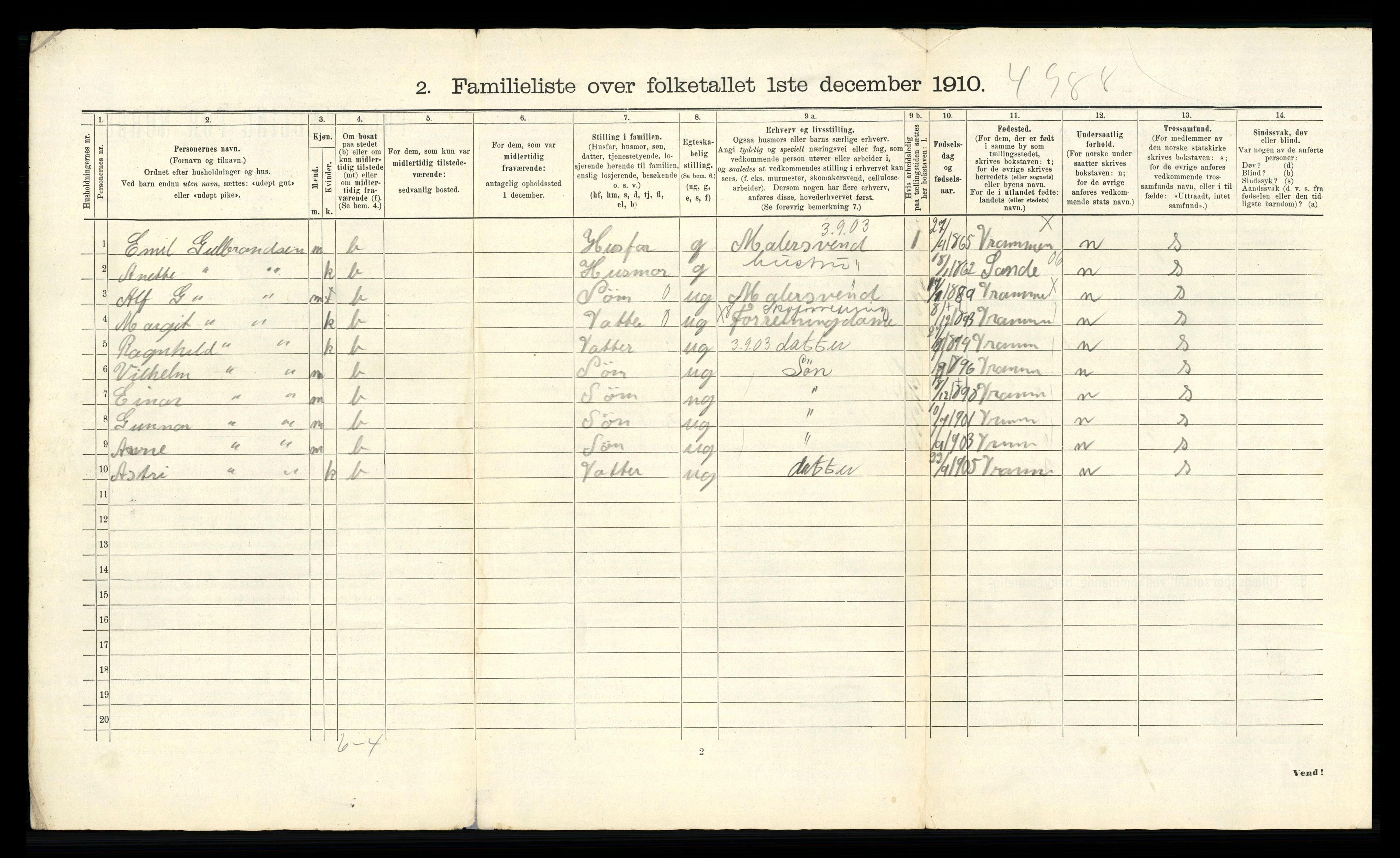 RA, 1910 census for Drammen, 1910, p. 1803