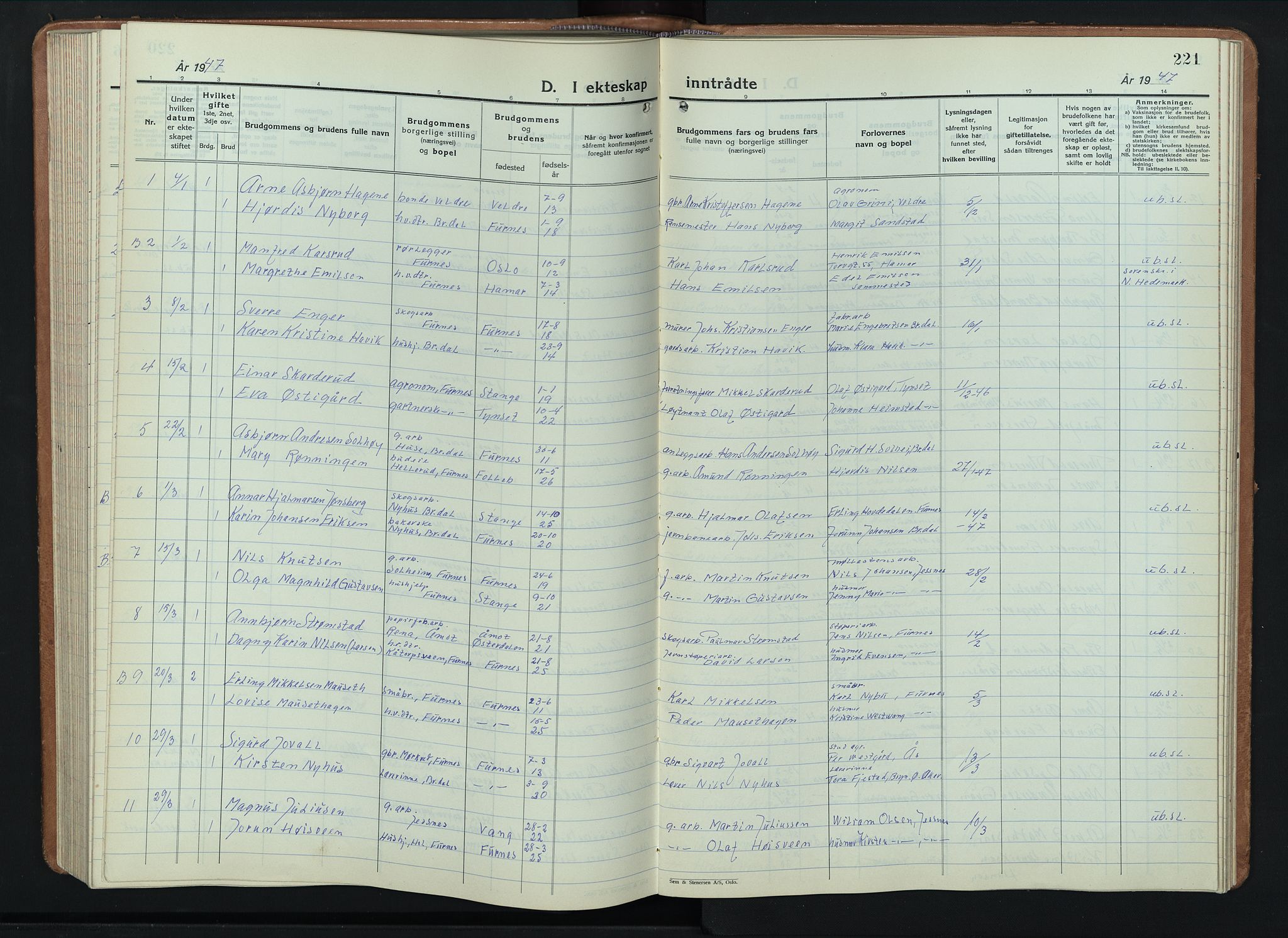 Furnes prestekontor, SAH/PREST-012/L/La/L0002: Parish register (copy) no. 2, 1934-1956, p. 221