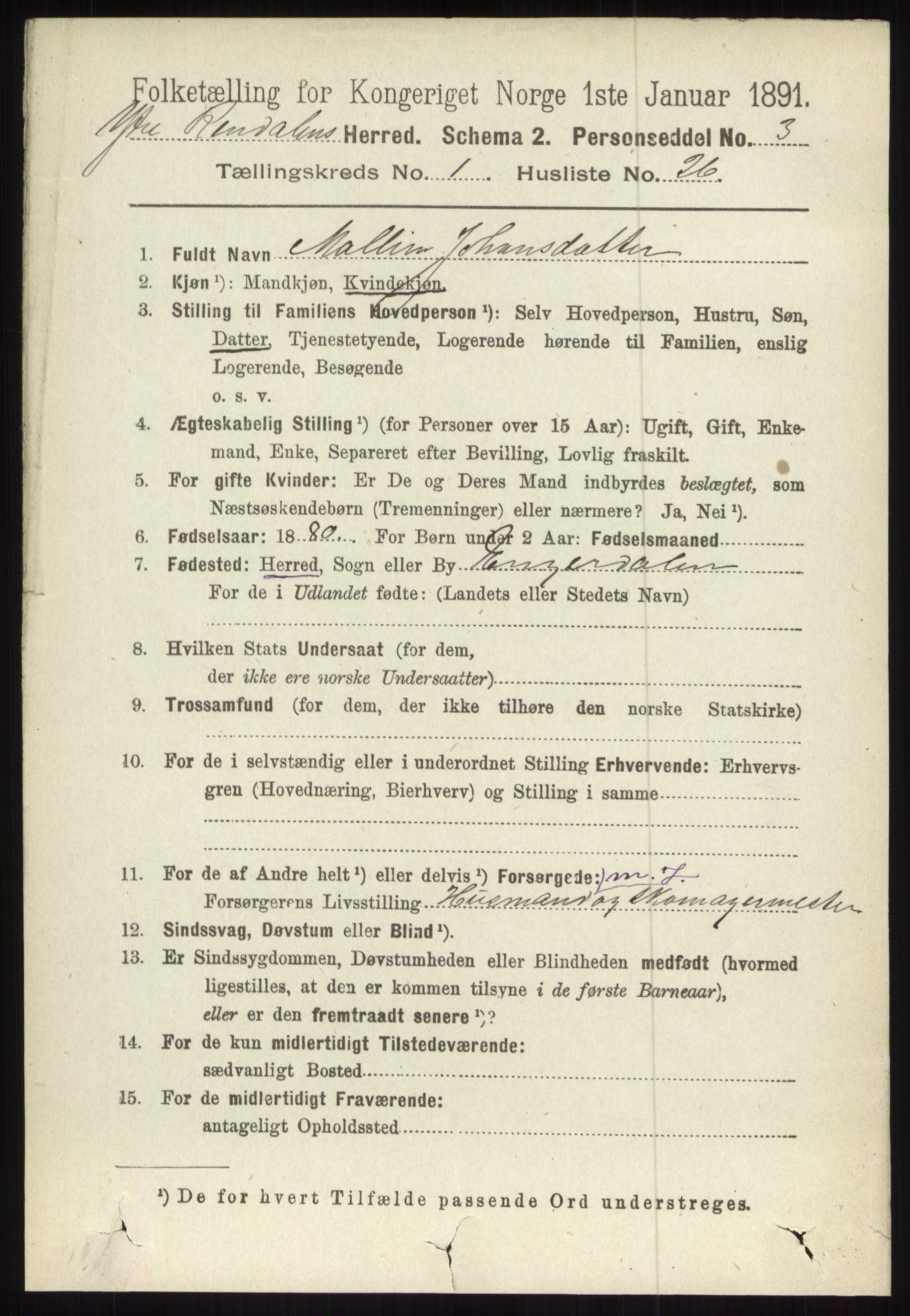 RA, 1891 census for 0432 Ytre Rendal, 1891, p. 261