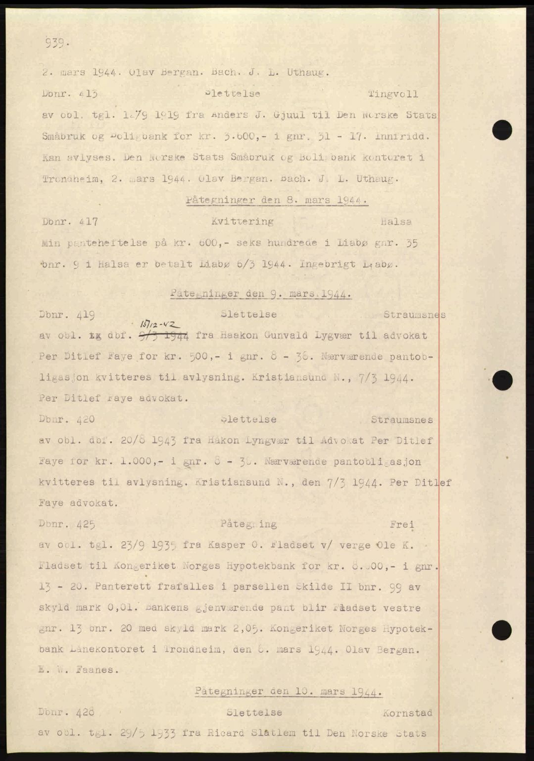 Nordmøre sorenskriveri, AV/SAT-A-4132/1/2/2Ca: Mortgage book no. C81, 1940-1945, Diary no: : 413/1944