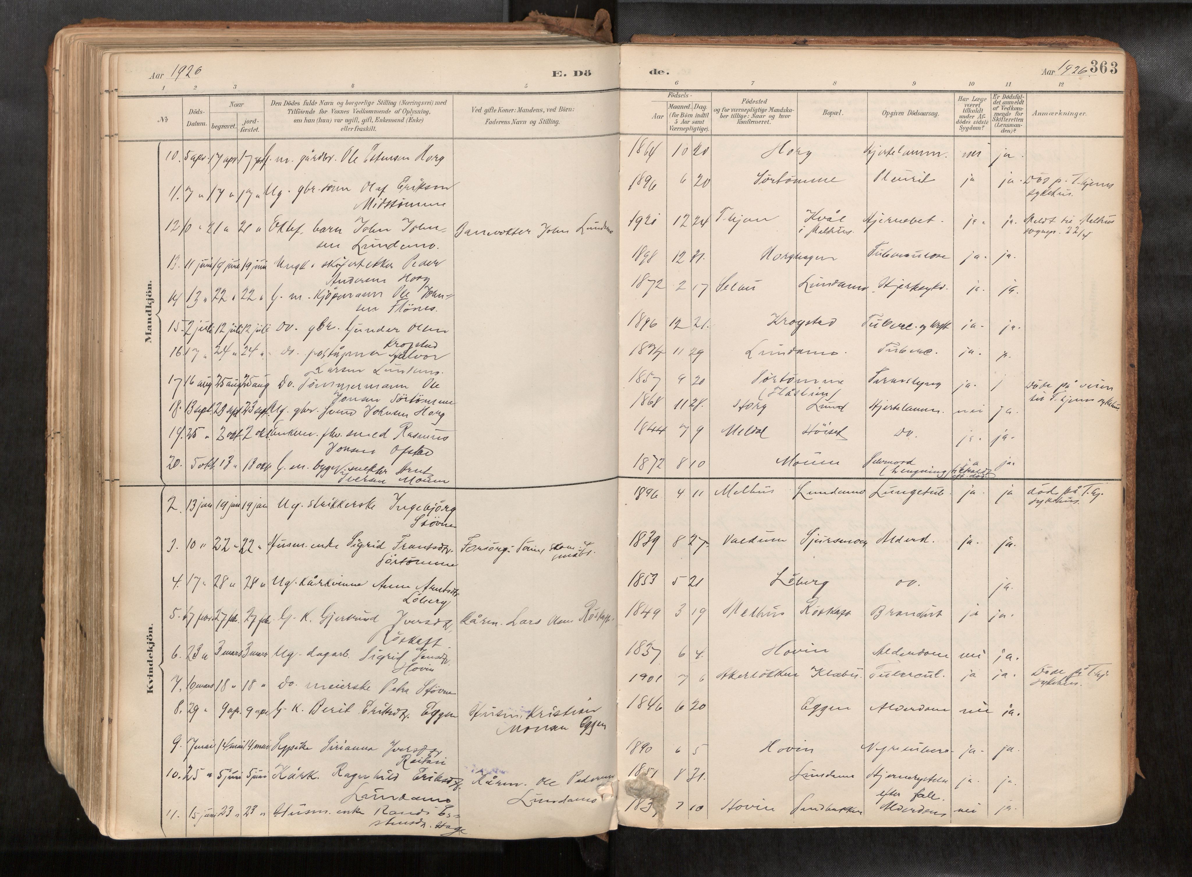 Ministerialprotokoller, klokkerbøker og fødselsregistre - Sør-Trøndelag, SAT/A-1456/692/L1105b: Parish register (official) no. 692A06, 1891-1934, p. 363