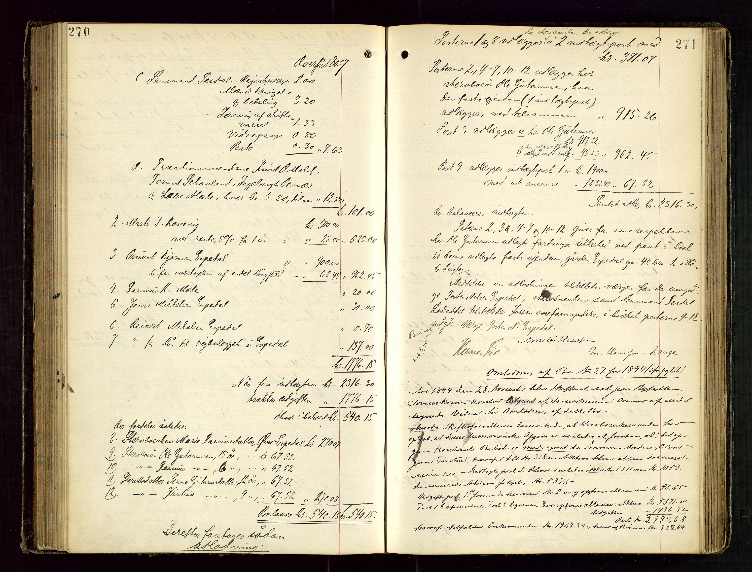 Ryfylke tingrett, AV/SAST-A-100055/001/IV/IVD/L0029: Skifteprotokoll, register i protokollen, 1893-1897, p. 270-271