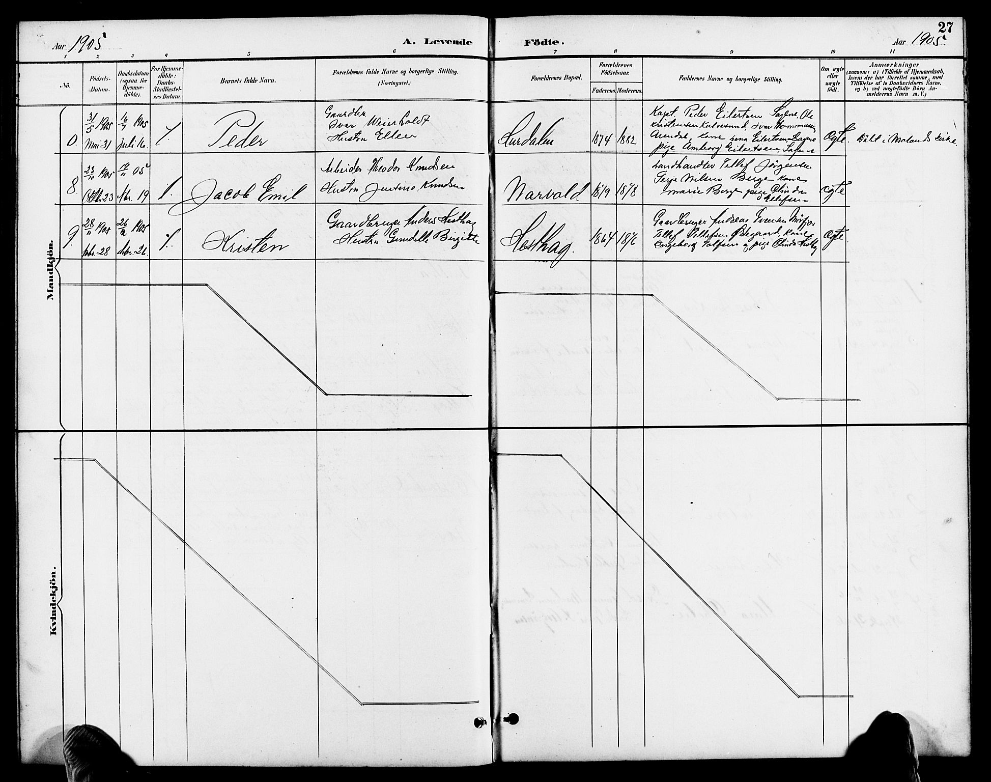 Austre Moland sokneprestkontor, AV/SAK-1111-0001/F/Fb/Fbb/L0002: Parish register (copy) no. B 2, 1894-1918, p. 27