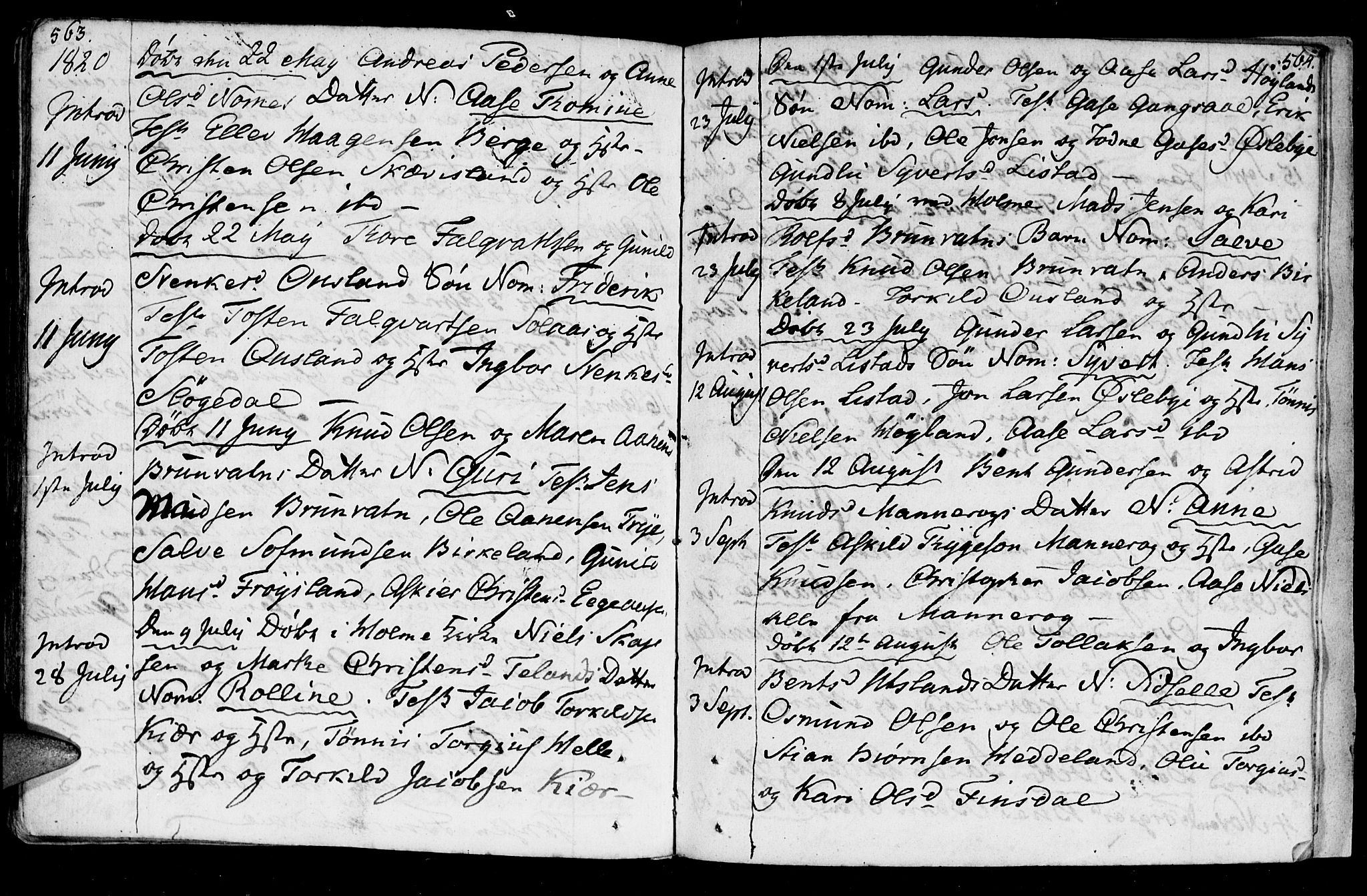 Holum sokneprestkontor, AV/SAK-1111-0022/F/Fa/Fac/L0001: Parish register (official) no. A 1, 1773-1820, p. 563-564