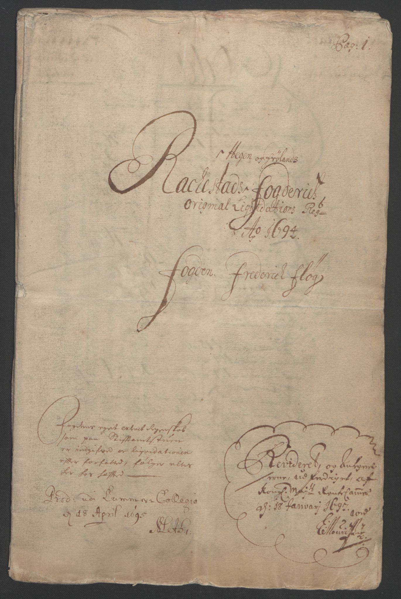 Rentekammeret inntil 1814, Reviderte regnskaper, Fogderegnskap, AV/RA-EA-4092/R07/L0284: Fogderegnskap Rakkestad, Heggen og Frøland, 1694, p. 4