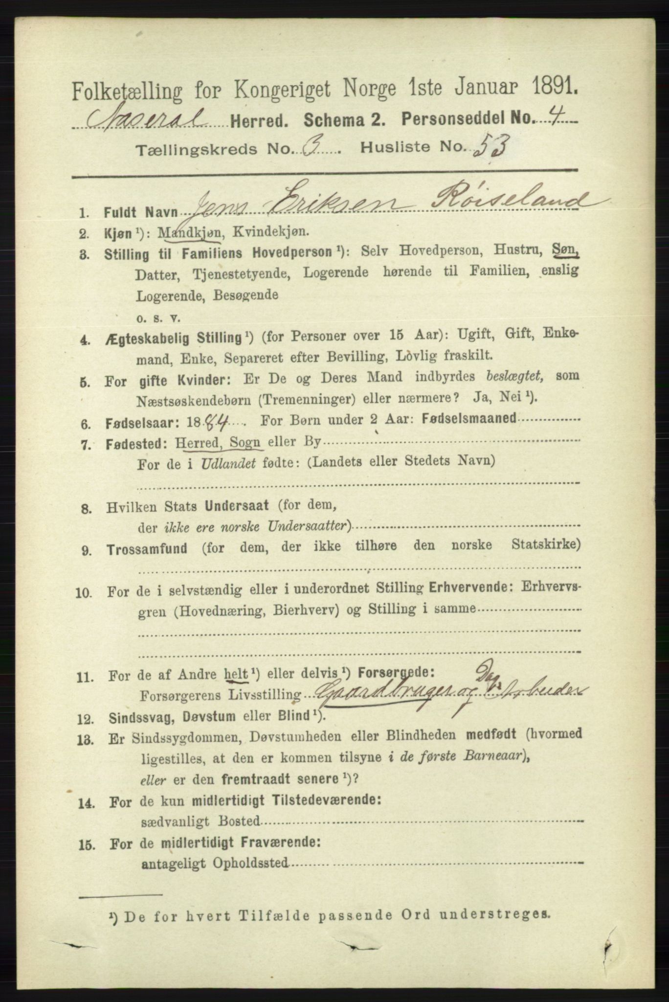 RA, 1891 census for 1026 Åseral, 1891, p. 1114