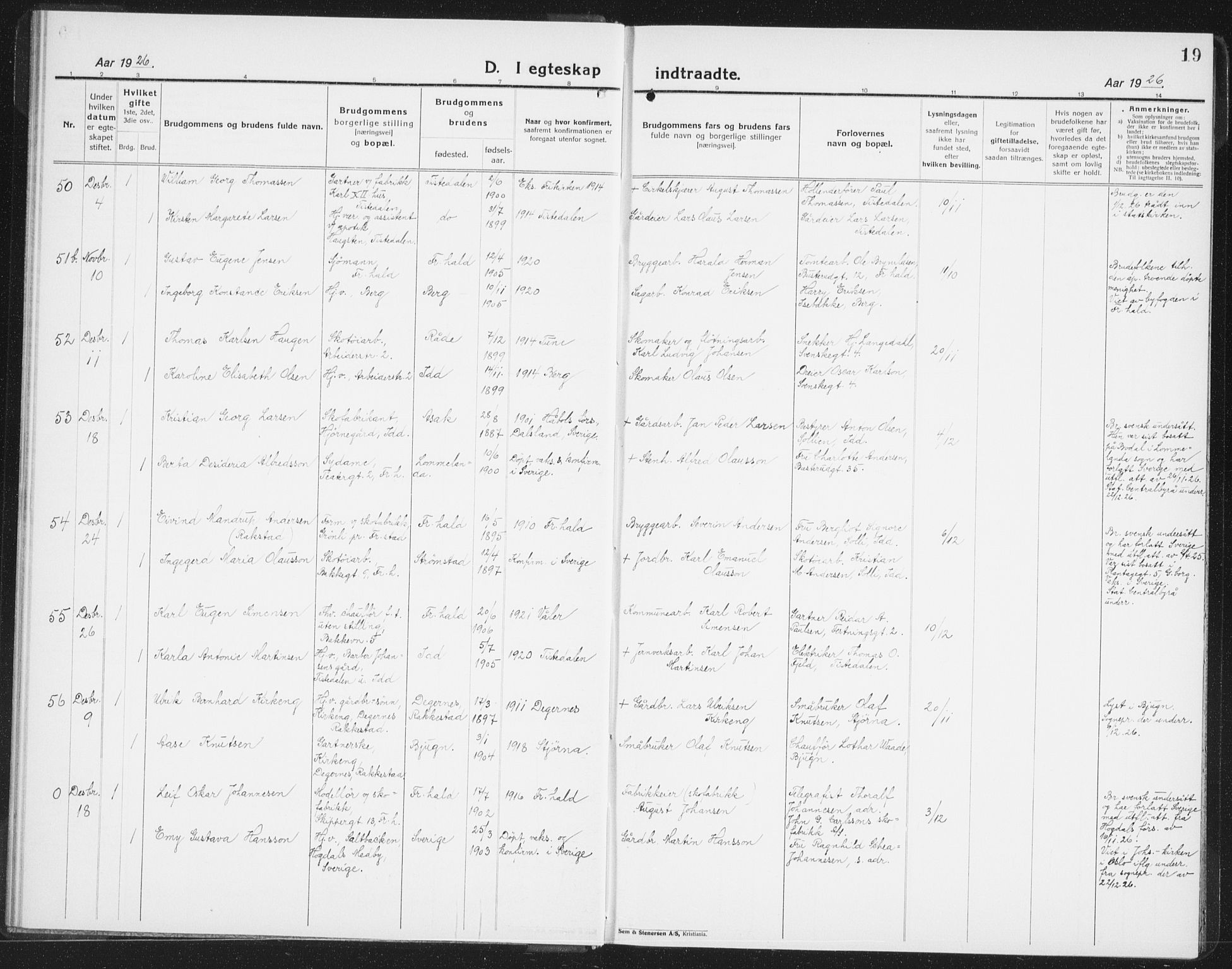 Halden prestekontor Kirkebøker, SAO/A-10909/G/Ga/L0014: Parish register (copy) no. 14, 1925-1943, p. 19