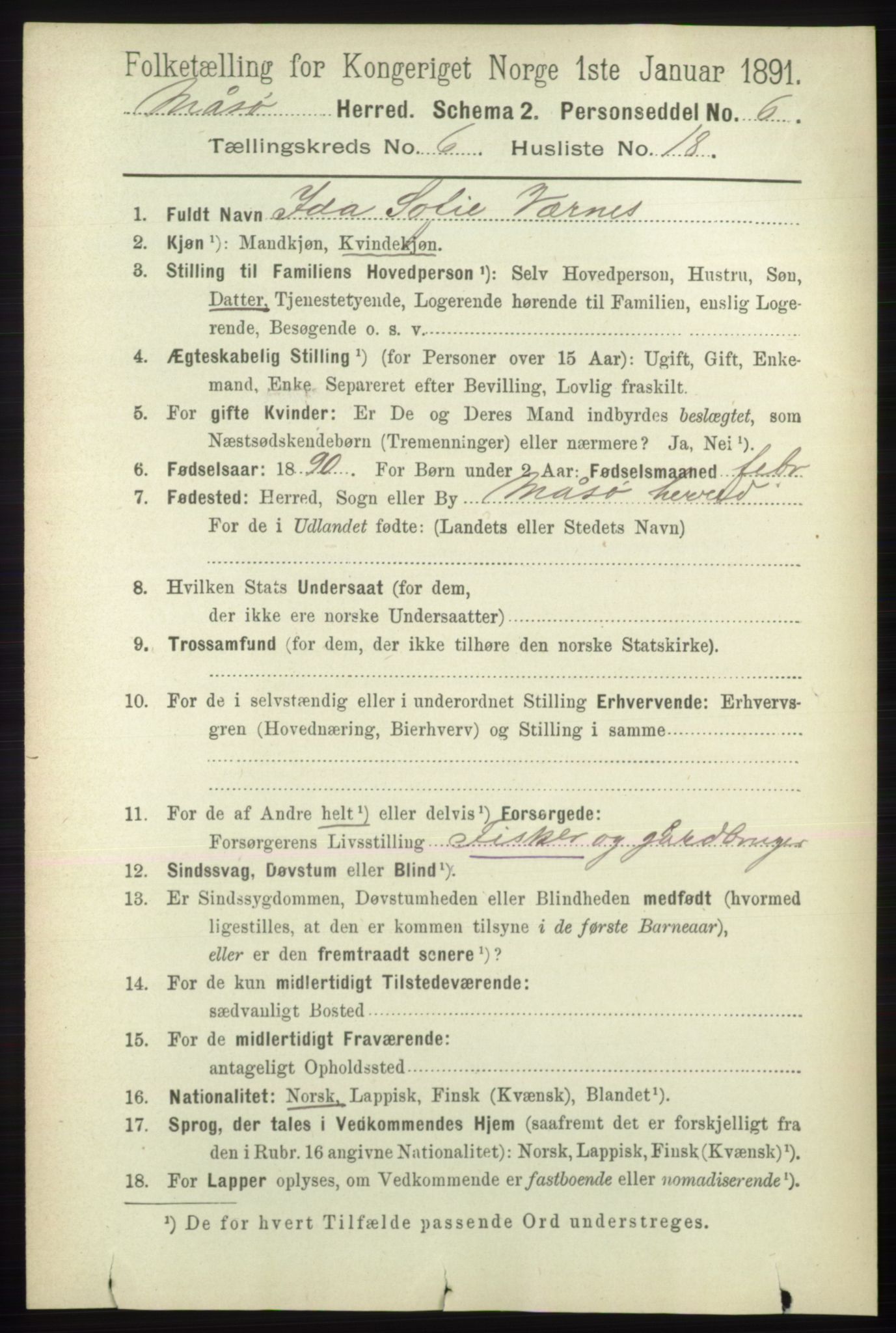 RA, 1891 census for 2018 Måsøy, 1891, p. 1236