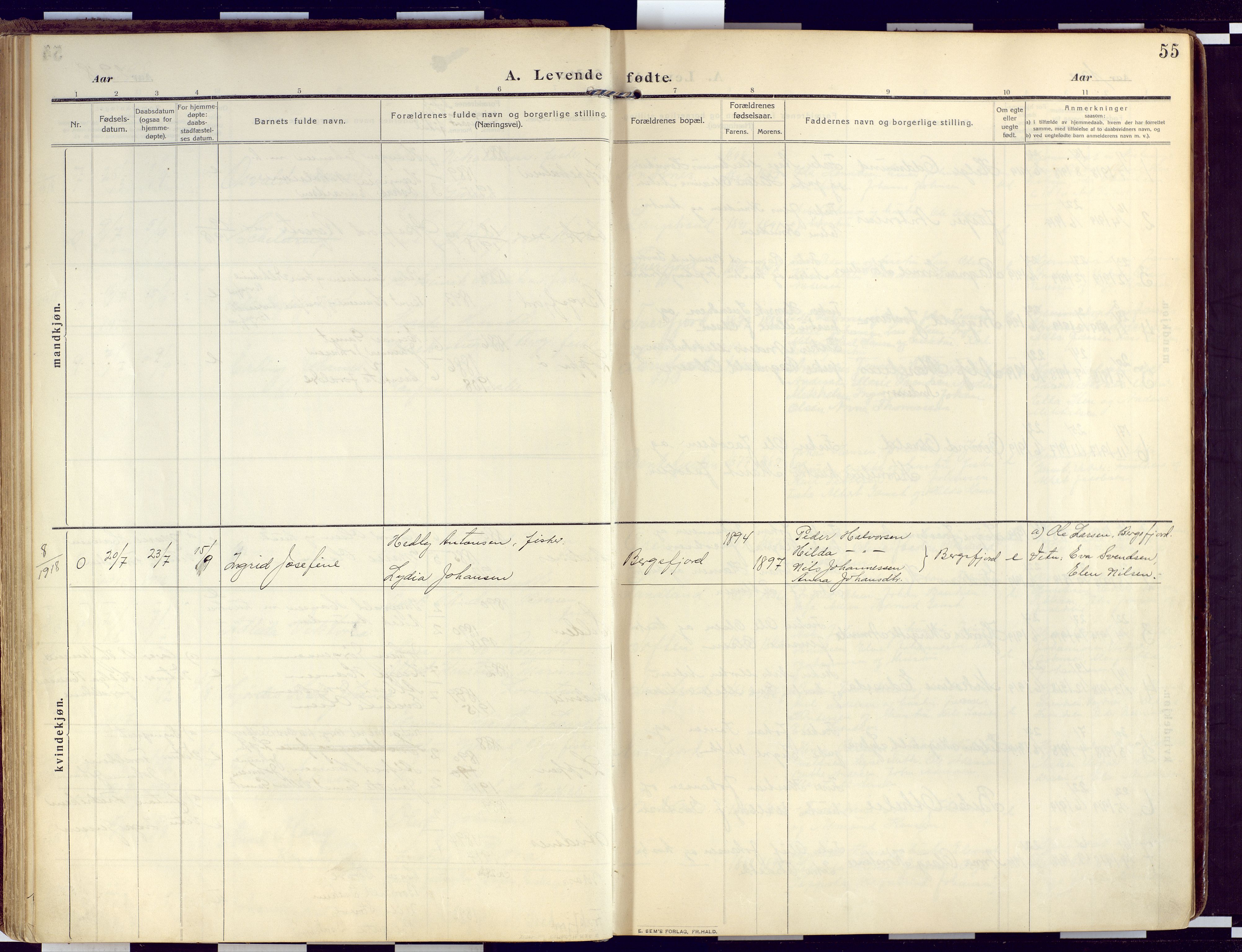 Loppa sokneprestkontor, SATØ/S-1339/H/Ha/L0011kirke: Parish register (official) no. 11, 1909-1919, p. 55