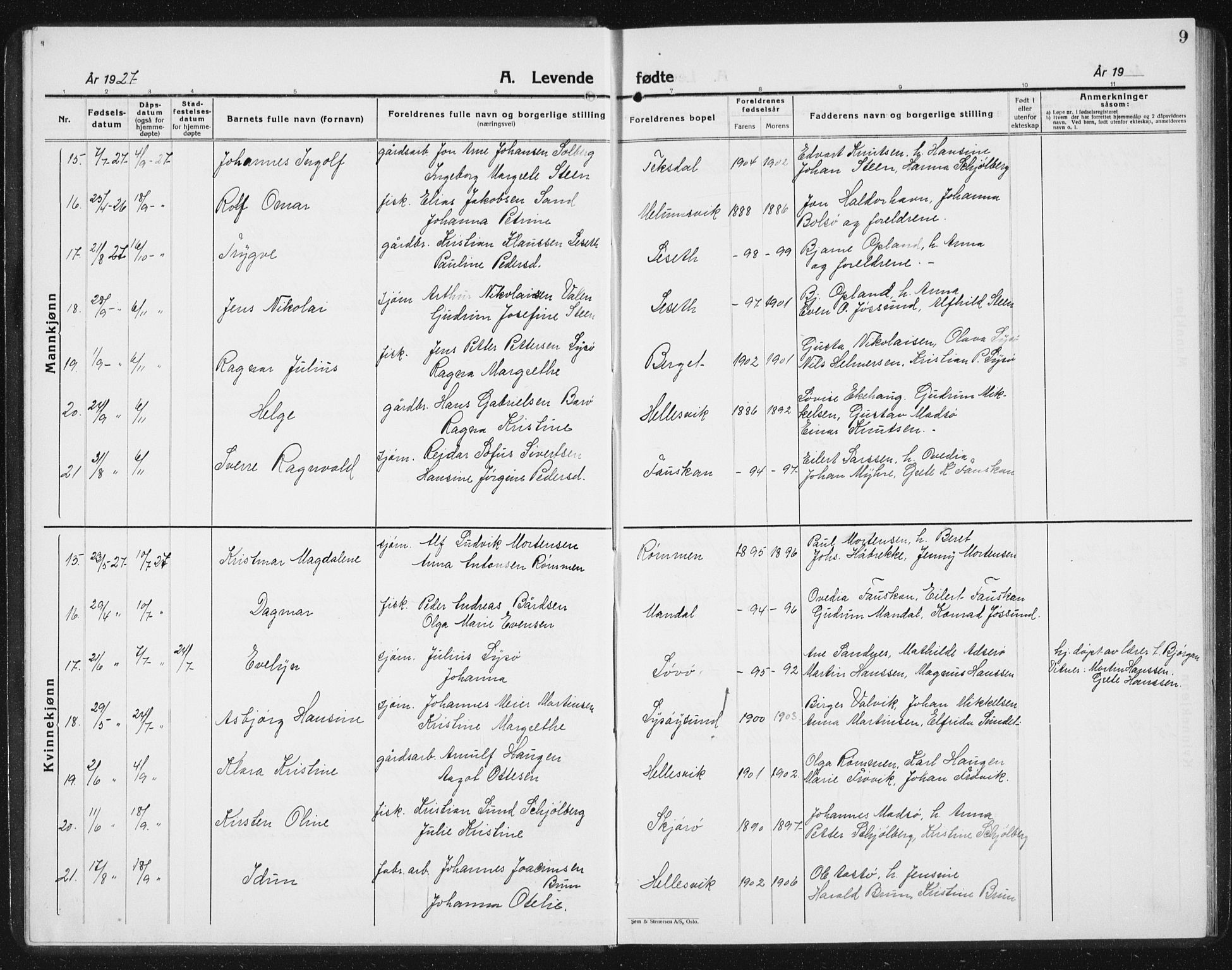Ministerialprotokoller, klokkerbøker og fødselsregistre - Sør-Trøndelag, SAT/A-1456/654/L0667: Parish register (copy) no. 654C03, 1924-1939, p. 9