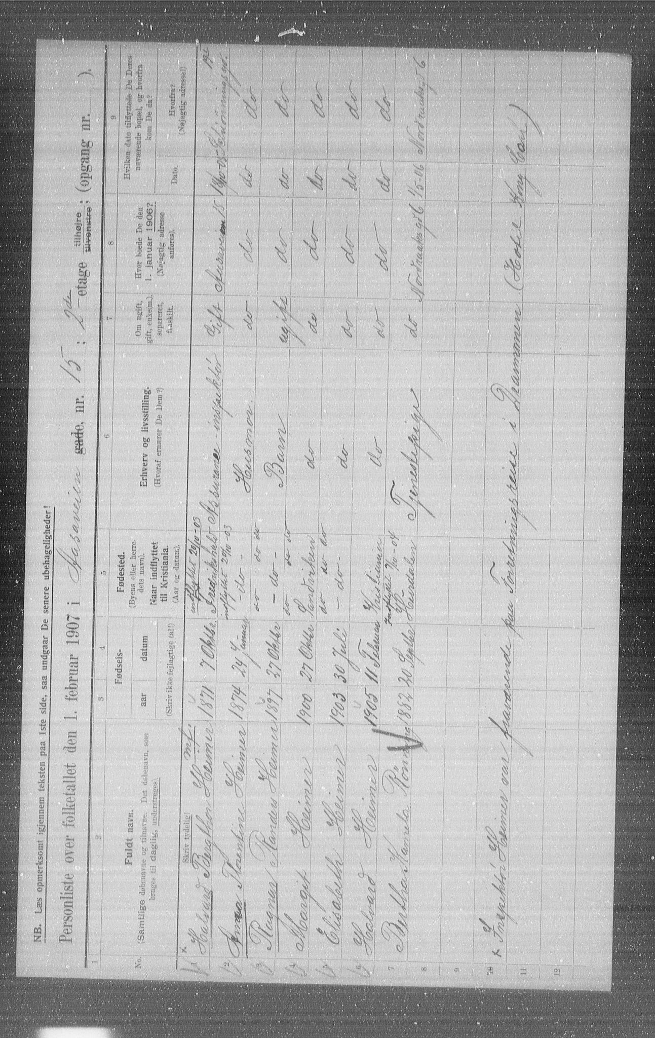 OBA, Municipal Census 1907 for Kristiania, 1907, p. 66625