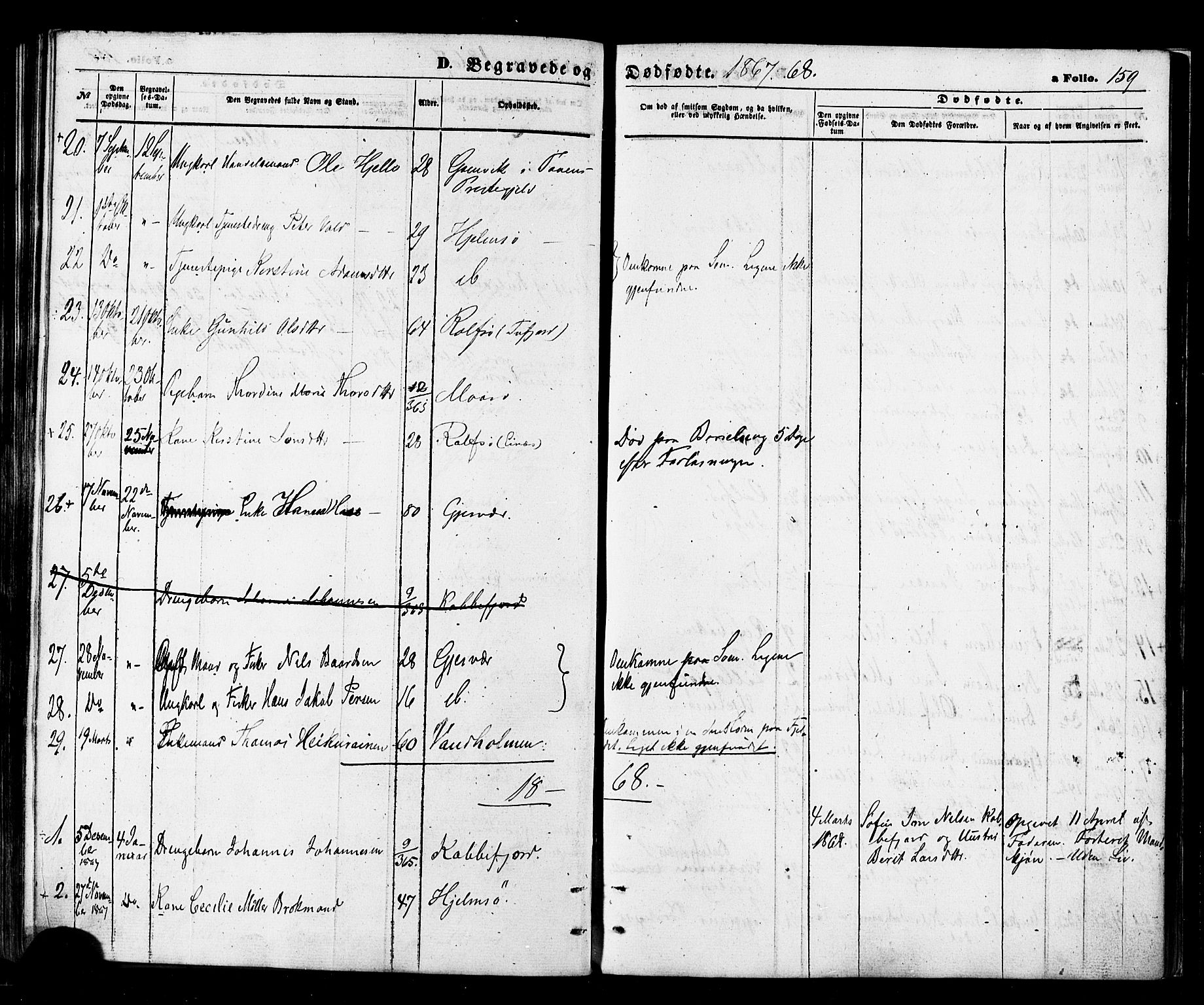 Måsøy sokneprestkontor, SATØ/S-1348/H/Ha/L0003kirke: Parish register (official) no. 3, 1866-1877, p. 159