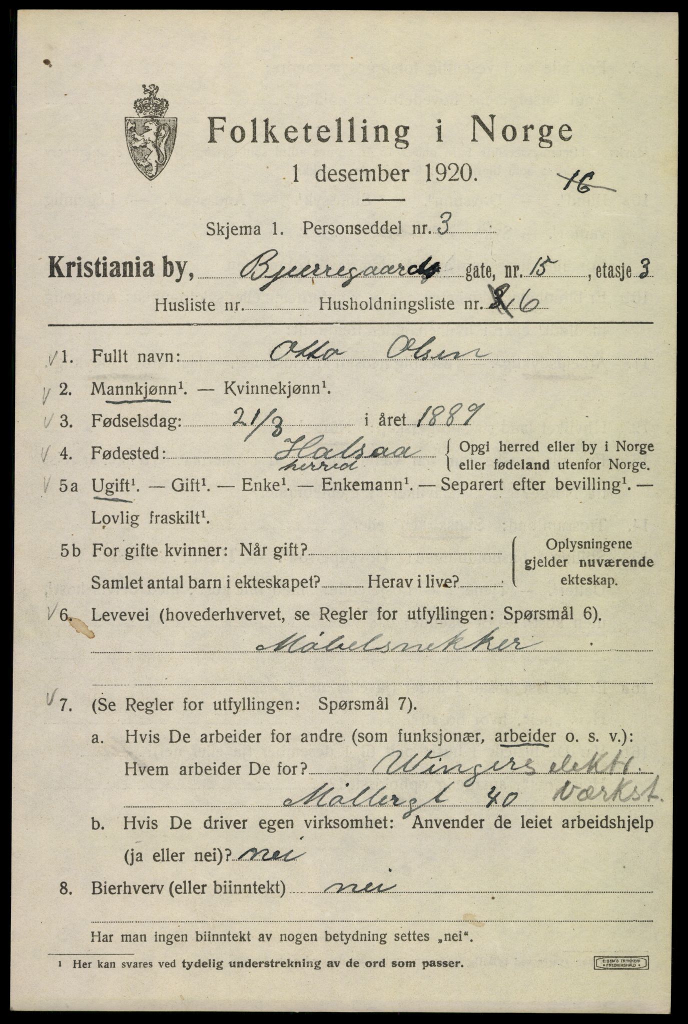 SAO, 1920 census for Kristiania, 1920, p. 159817