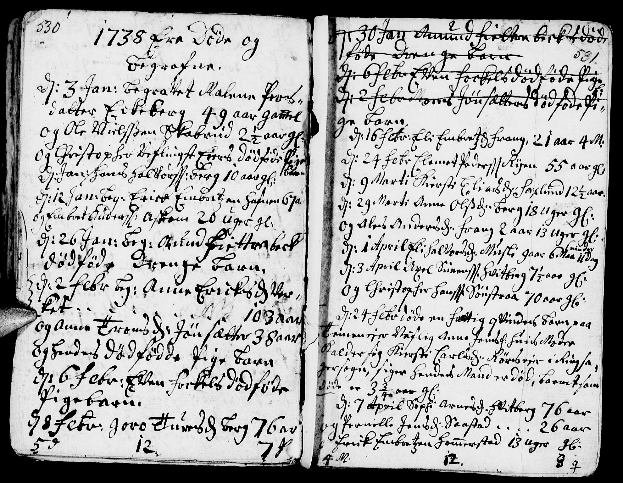 Stange prestekontor, SAH/PREST-002/K/L0002: Parish register (official) no. 2, 1724-1740, p. 530-531