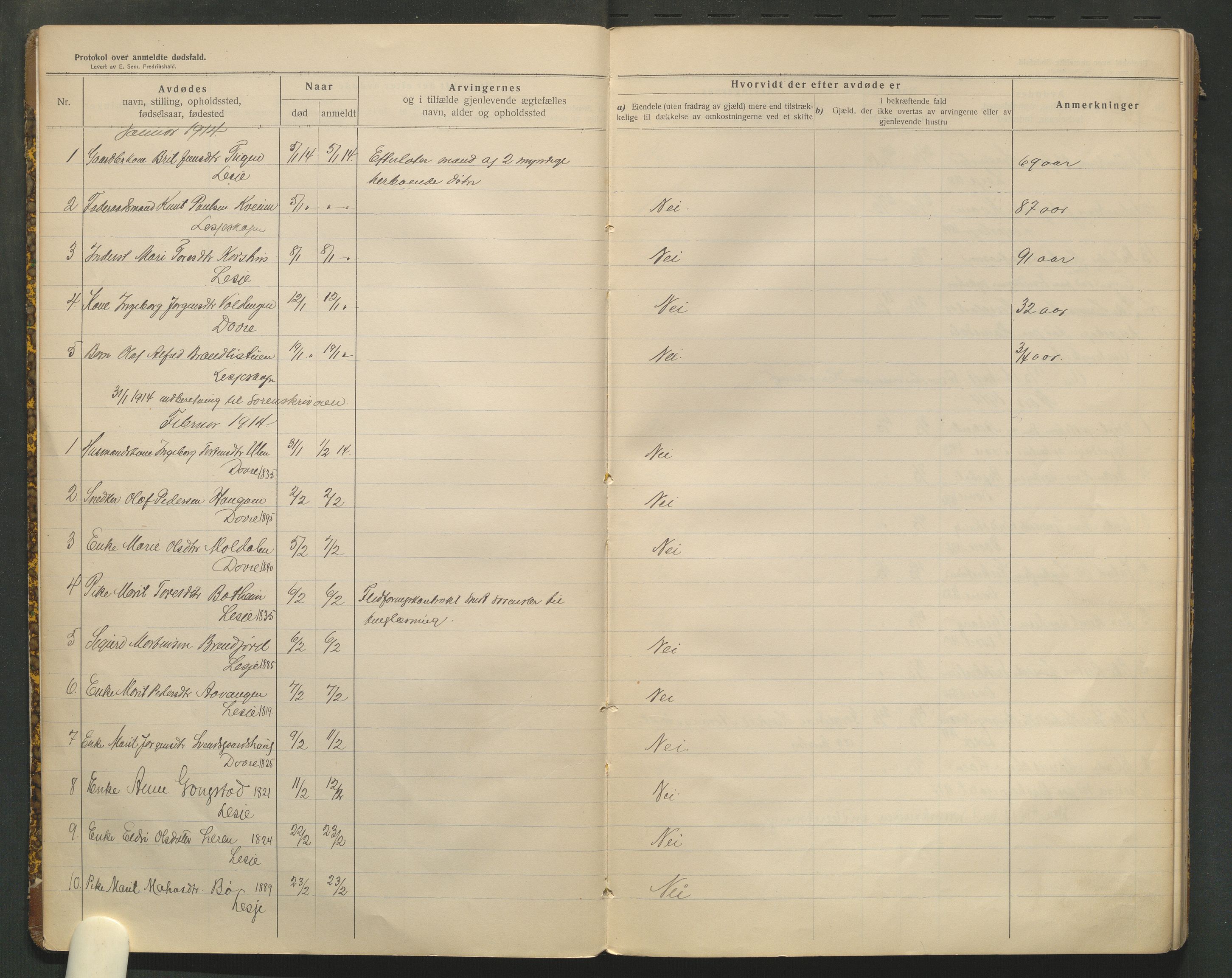 Lesja og Dovre lensmannskontor, AV/SAH-PGL-004/H/Ha/L0001/0004: Dødsfallsprotokoller / Dødsfallsprotokoll, 1914-1926