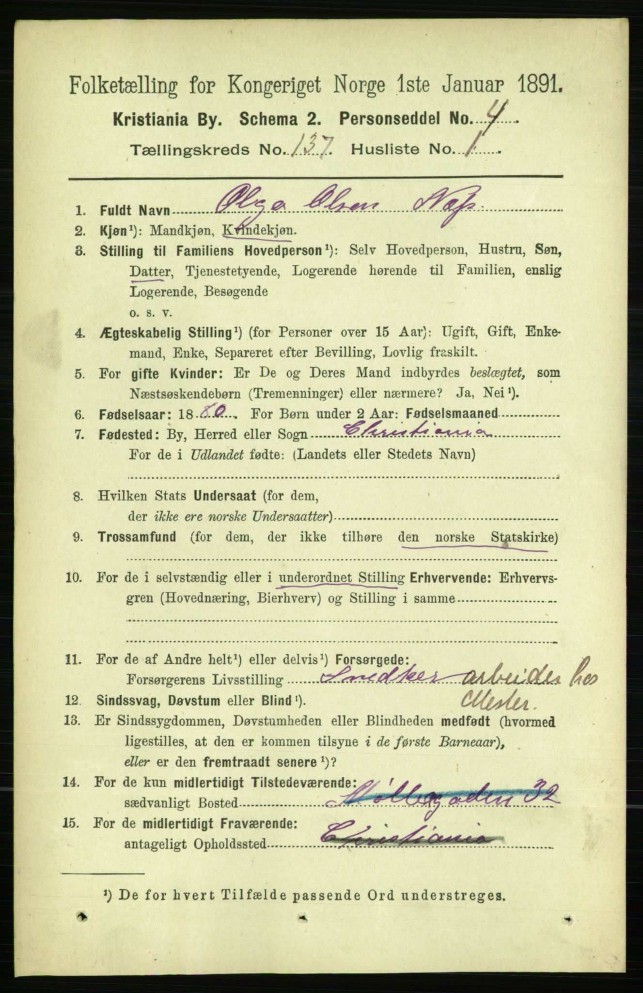 RA, 1891 census for 0301 Kristiania, 1891, p. 76212