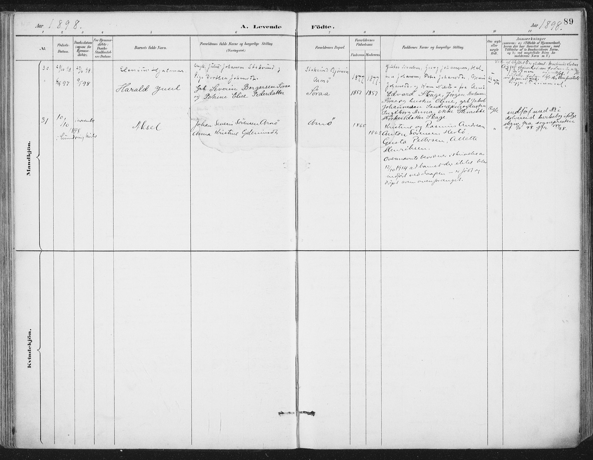 Ministerialprotokoller, klokkerbøker og fødselsregistre - Nord-Trøndelag, SAT/A-1458/784/L0673: Parish register (official) no. 784A08, 1888-1899, p. 89