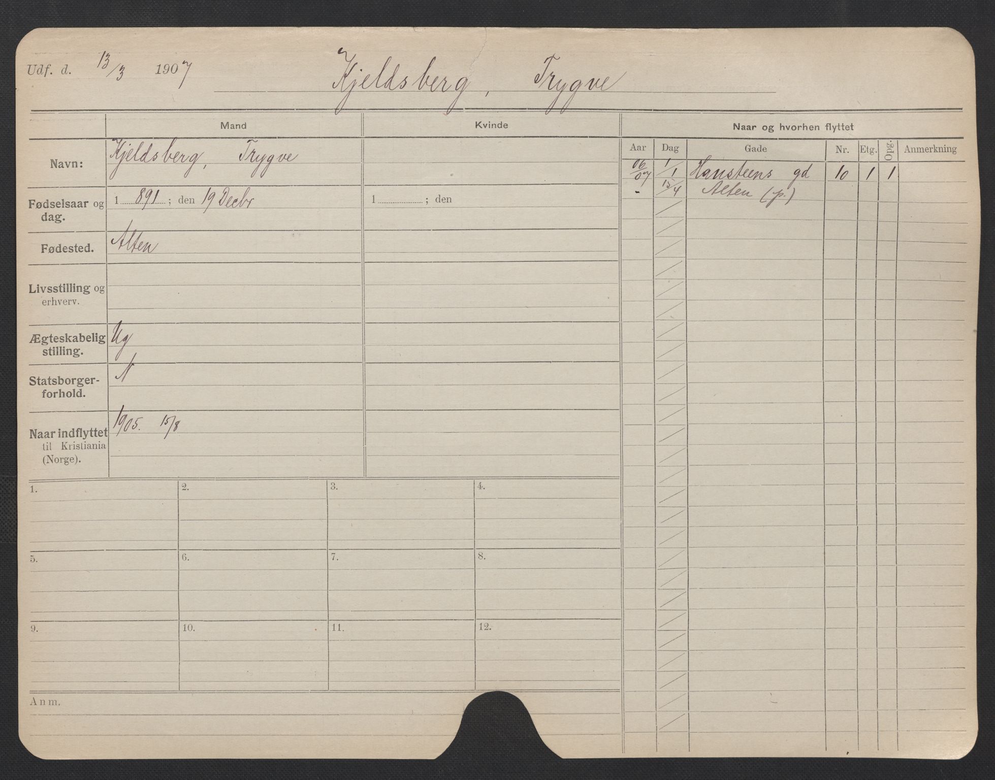 Oslo folkeregister, Registerkort, AV/SAO-A-11715/F/Fa/Fac/L0006: Menn, 1906-1914, p. 225a