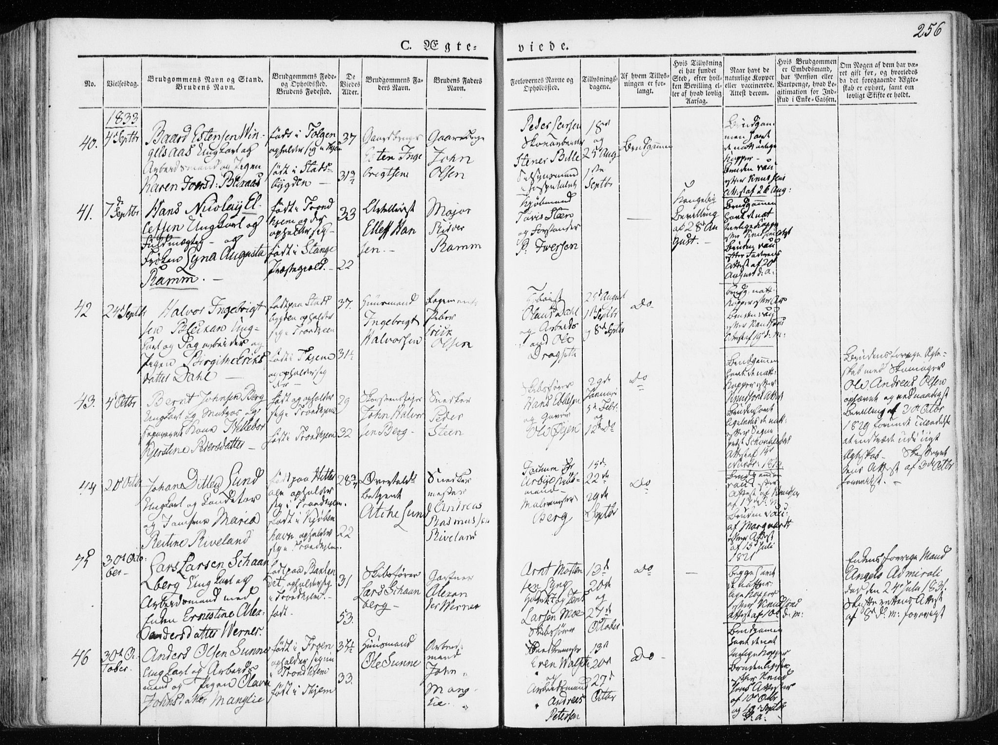Ministerialprotokoller, klokkerbøker og fødselsregistre - Sør-Trøndelag, SAT/A-1456/601/L0047: Parish register (official) no. 601A15, 1831-1839, p. 256