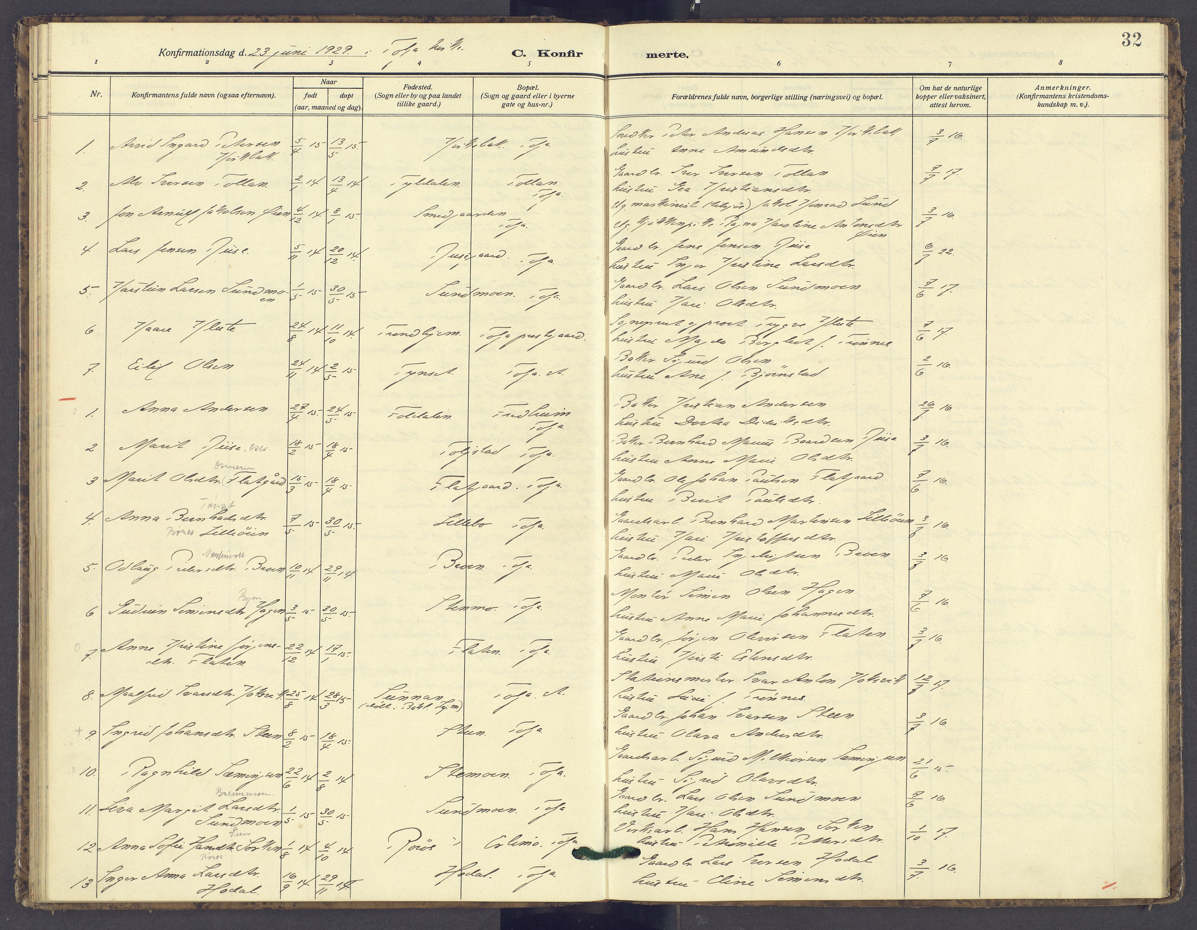 Tolga prestekontor, AV/SAH-PREST-062/K/L0016: Parish register (official) no. 16, 1908-1957, p. 32