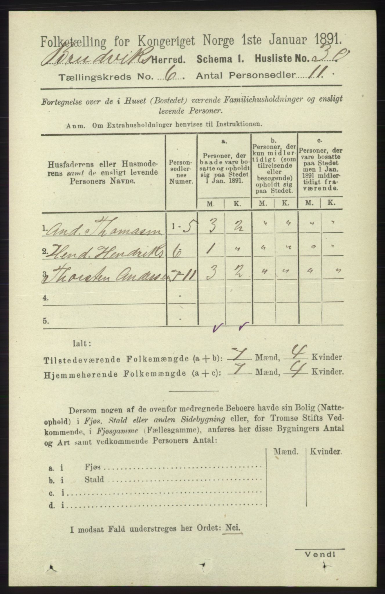 RA, 1891 census for 1251 Bruvik, 1891, p. 1757
