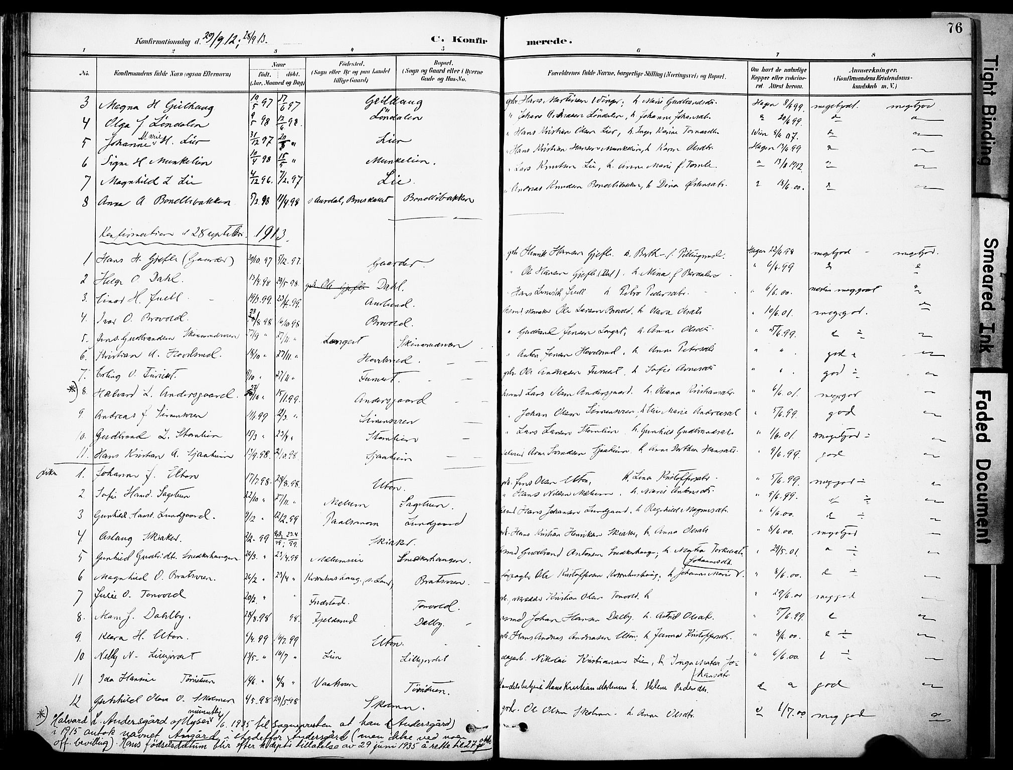 Nordre Land prestekontor, SAH/PREST-124/H/Ha/Haa/L0006: Parish register (official) no. 6, 1897-1914, p. 76
