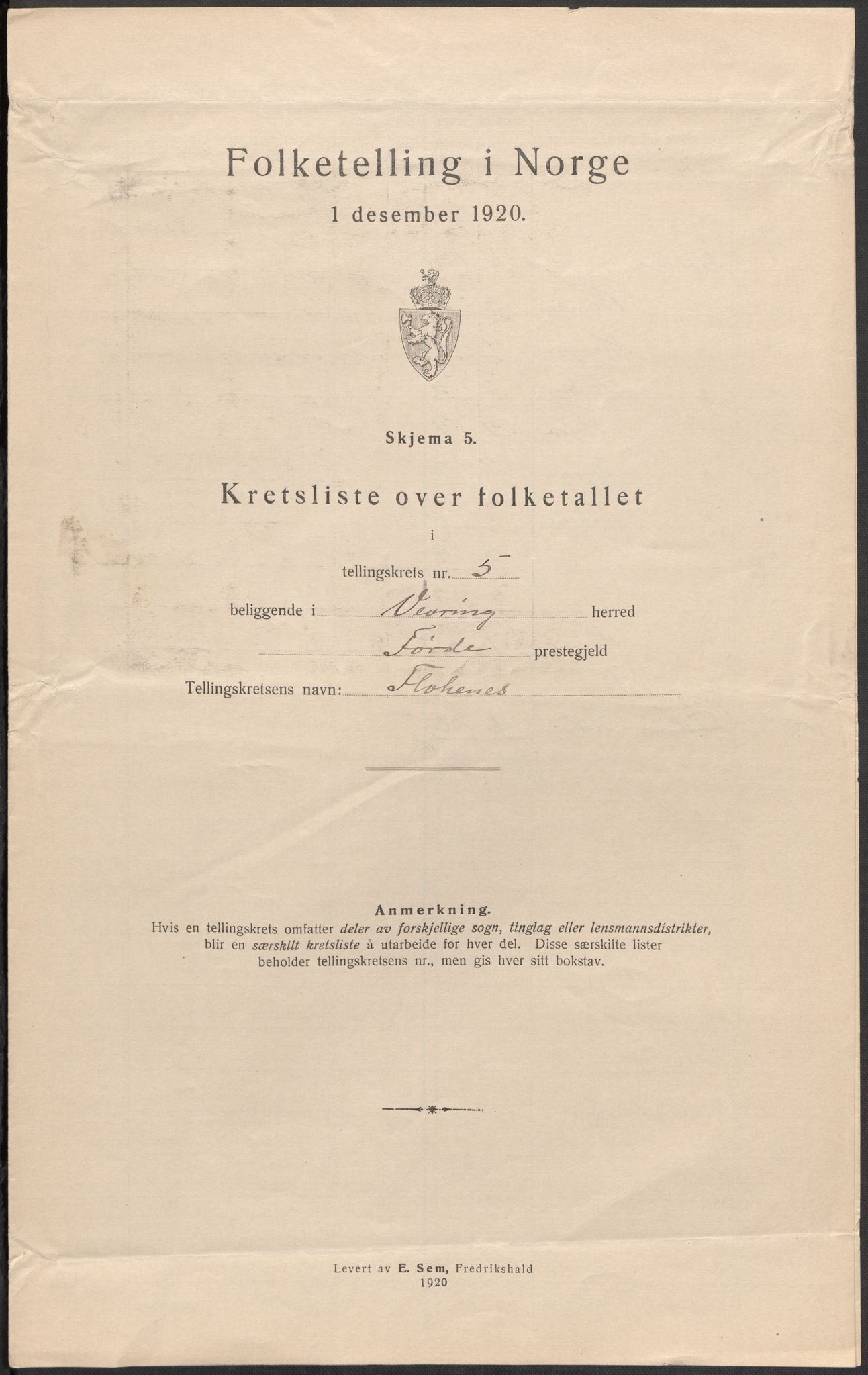 SAB, 1920 census for Vevring, 1920, p. 13