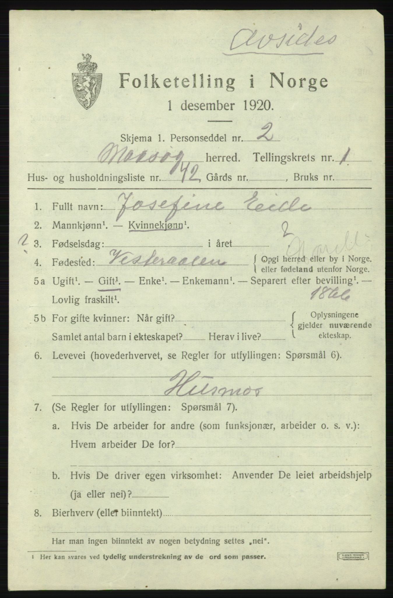 SATØ, 1920 census for Måsøy, 1920, p. 1276