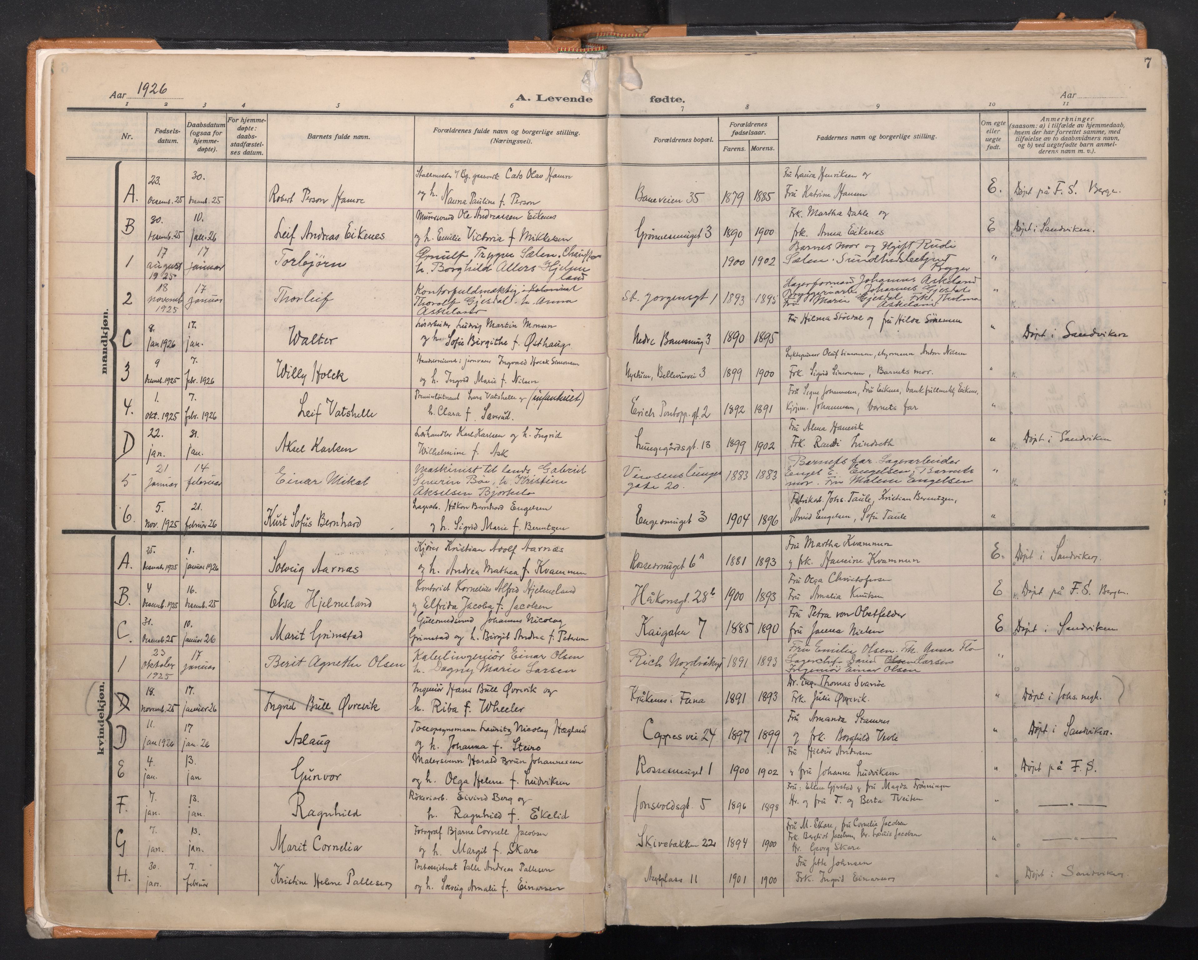 Domkirken sokneprestembete, AV/SAB-A-74801/H/Haa: Parish register (official) no. B 9, 1925-1957, p. 6b-7a