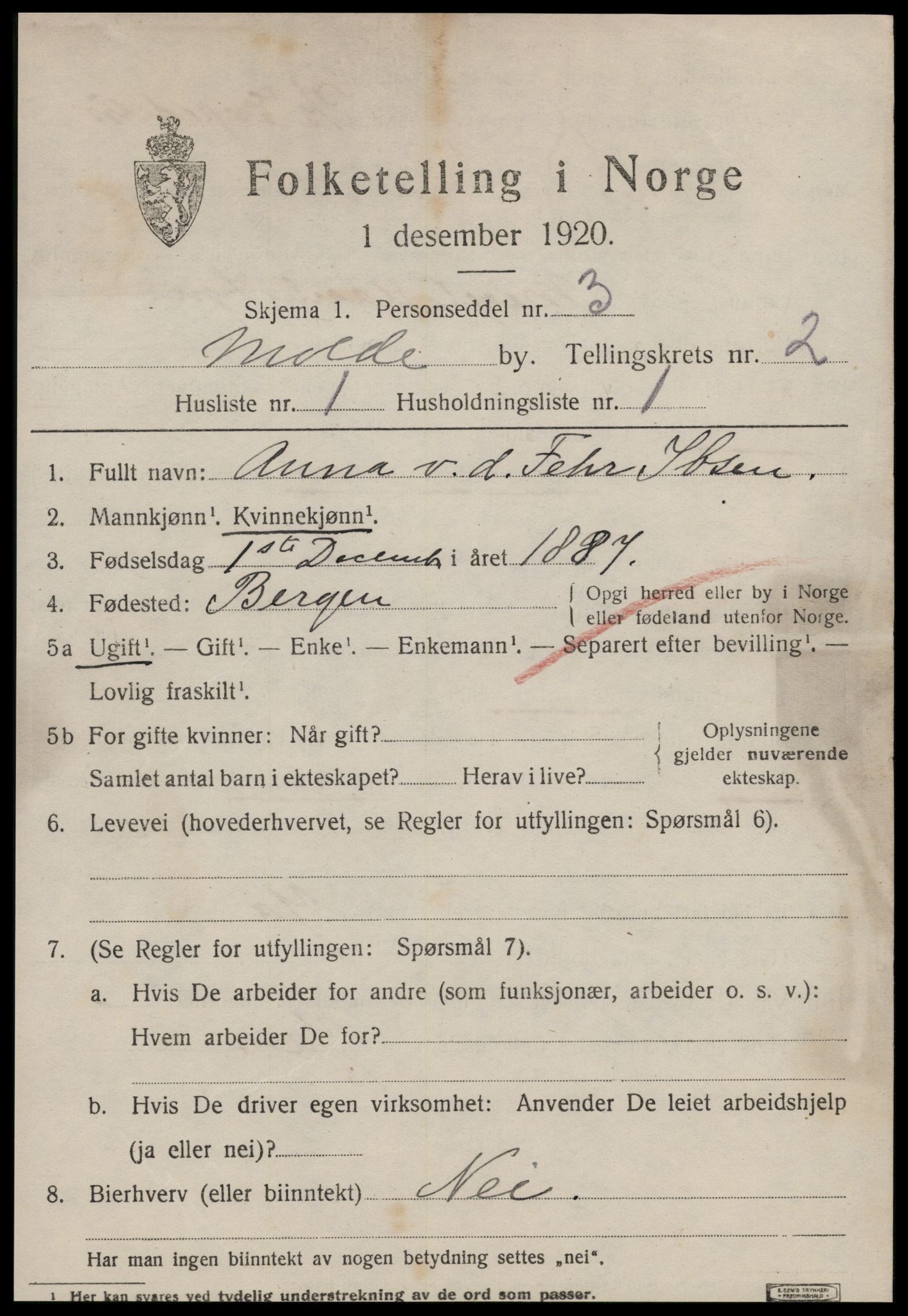 SAT, 1920 census for Molde, 1920, p. 3381