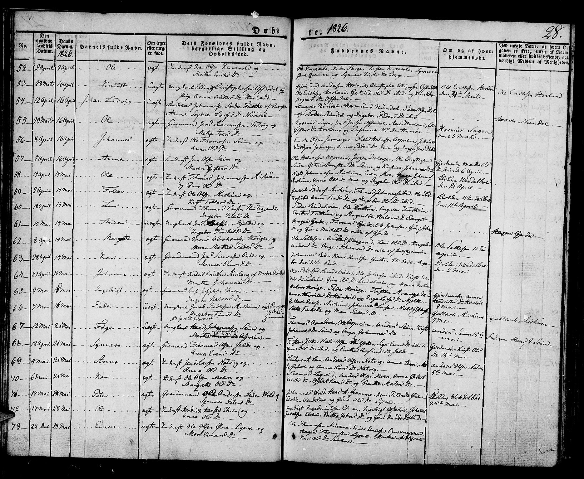 Lærdal sokneprestembete, SAB/A-81201: Parish register (official) no. A 5, 1822-1834, p. 28