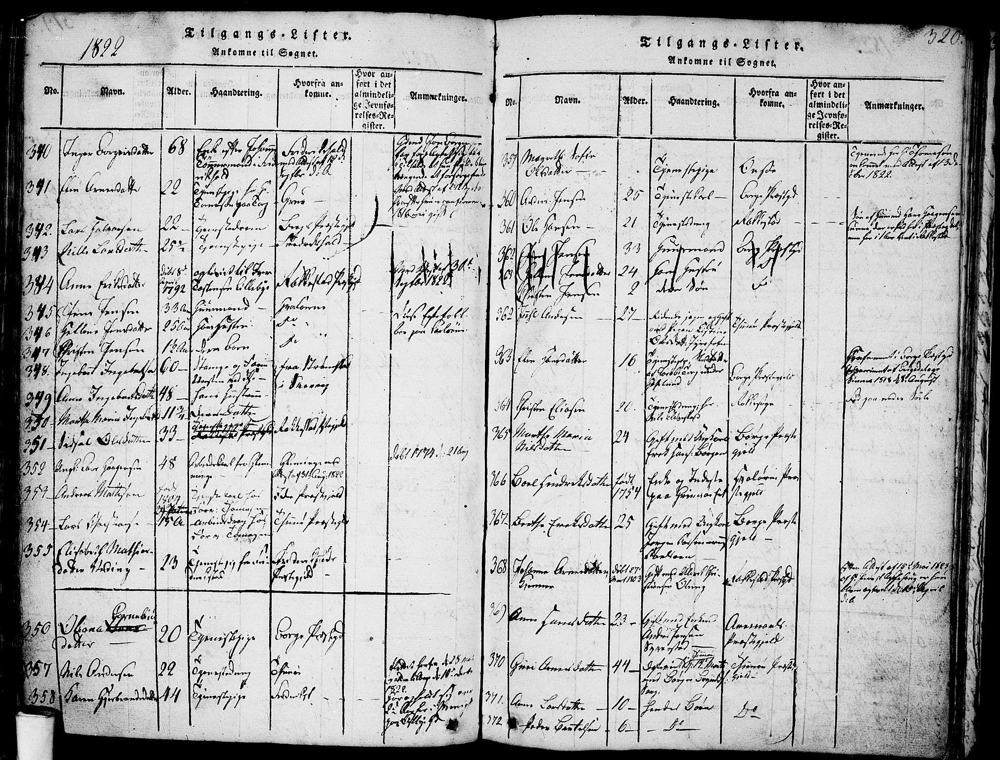Skjeberg prestekontor Kirkebøker, SAO/A-10923/F/Fa/L0004: Parish register (official) no. I 4, 1815-1830, p. 320