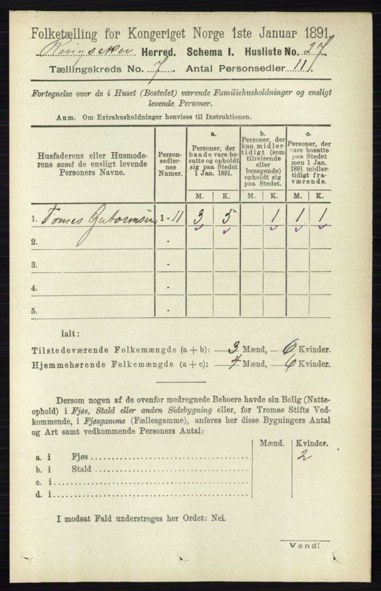 RA, 1891 census for 0412 Ringsaker, 1891, p. 3817