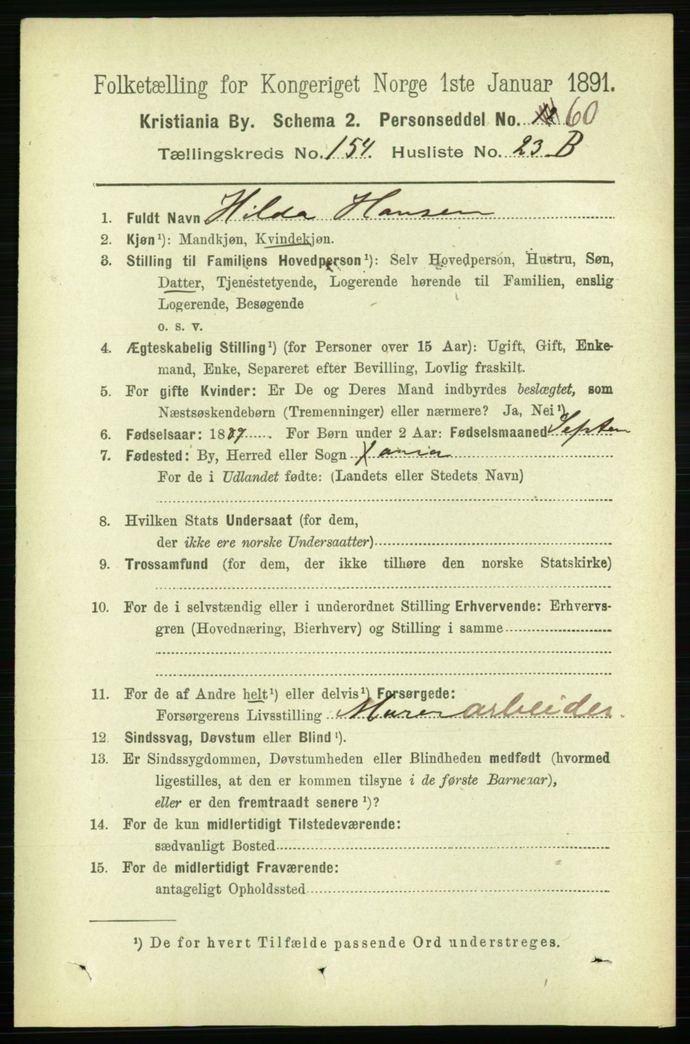 RA, 1891 census for 0301 Kristiania, 1891, p. 88015