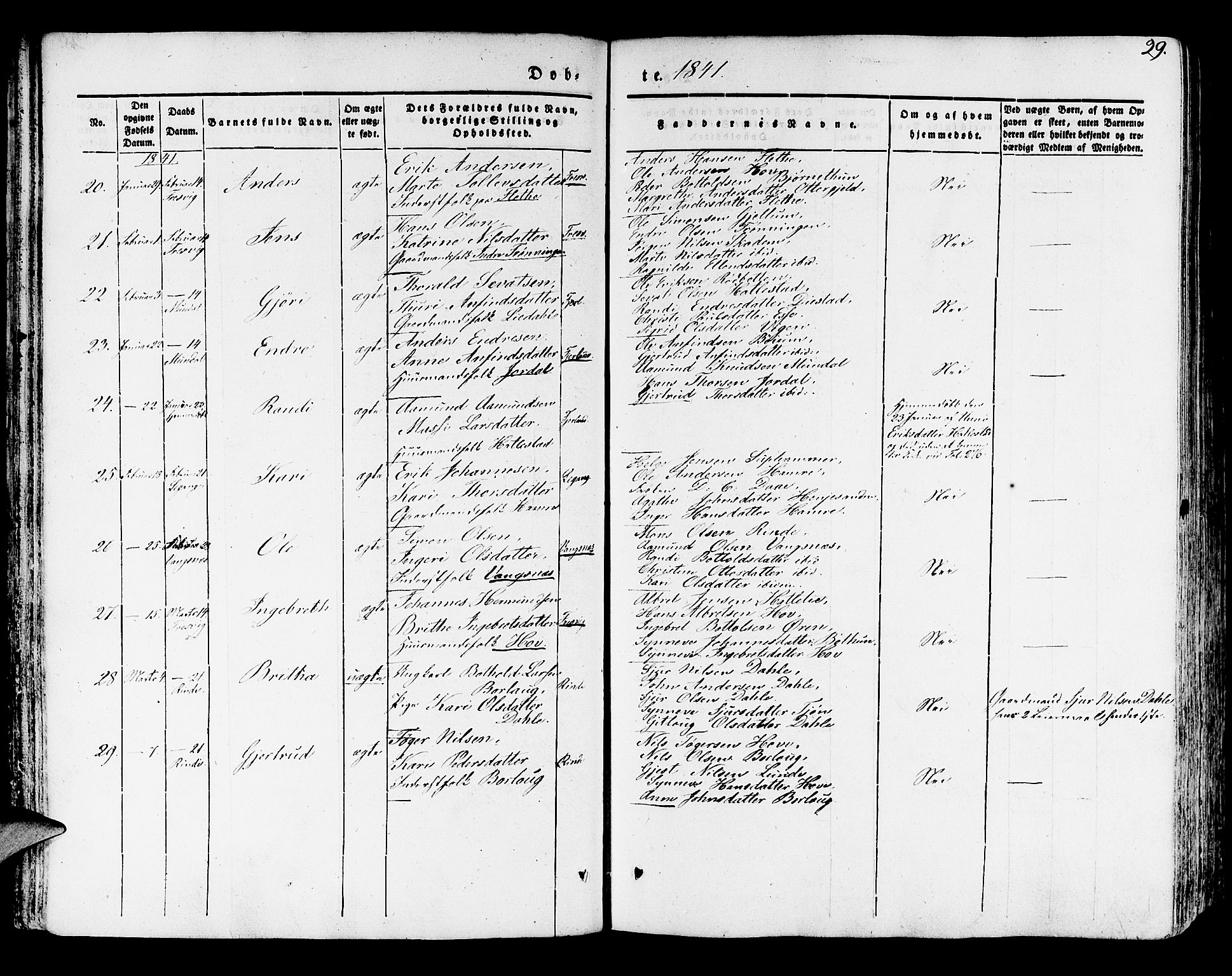 Leikanger sokneprestembete, AV/SAB-A-81001/H/Haa/Haaa/L0007: Parish register (official) no. A 7, 1838-1851, p. 29