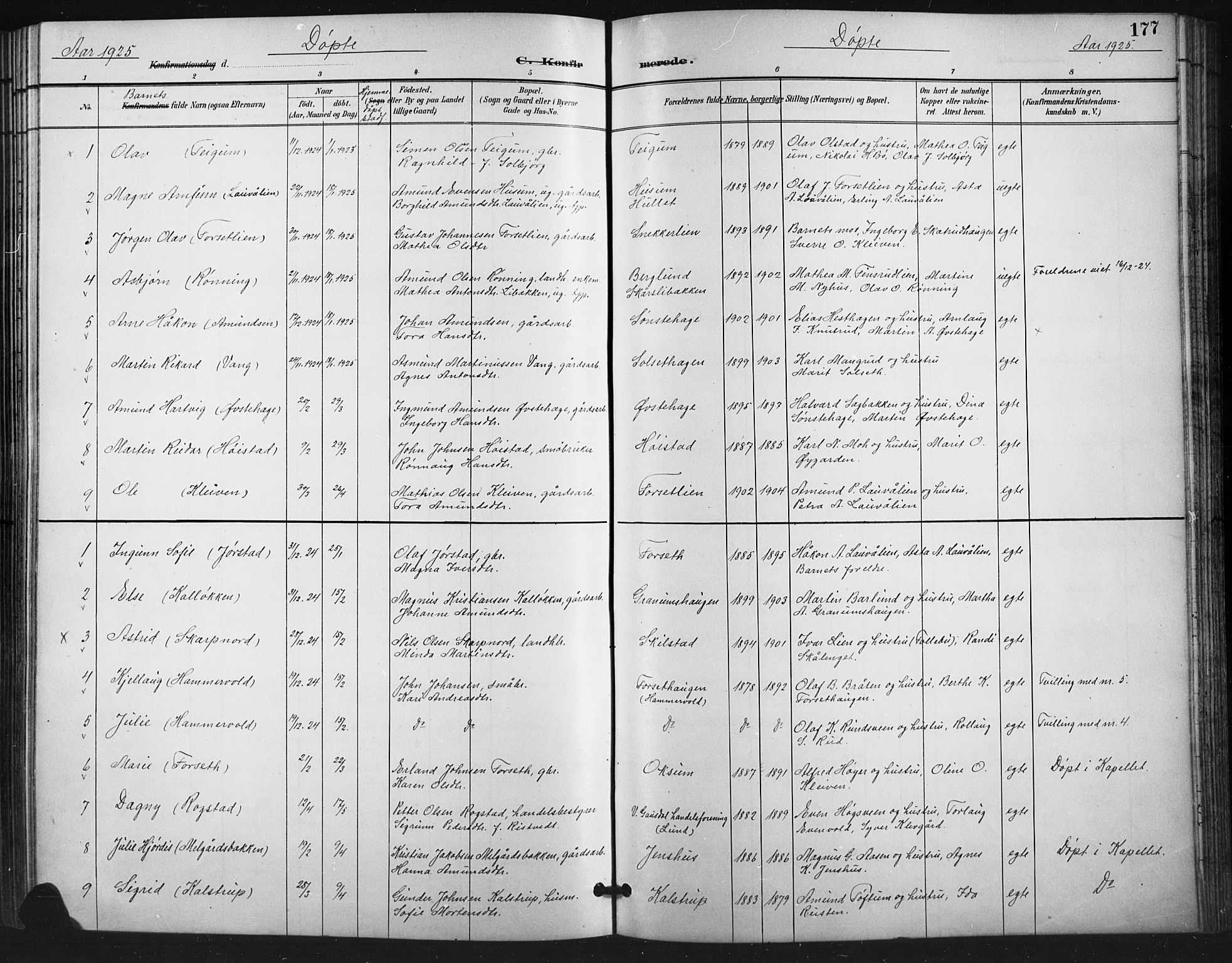 Vestre Gausdal prestekontor, SAH/PREST-094/H/Ha/Hab/L0003: Parish register (copy) no. 3, 1896-1925, p. 177