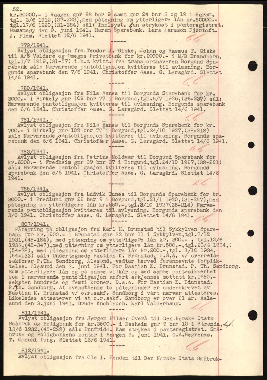 Nordre Sunnmøre sorenskriveri, SAT/A-0006/1/2/2C/2Ca: Mortgage book no. B1-6, 1938-1942, Diary no: : 779/1941
