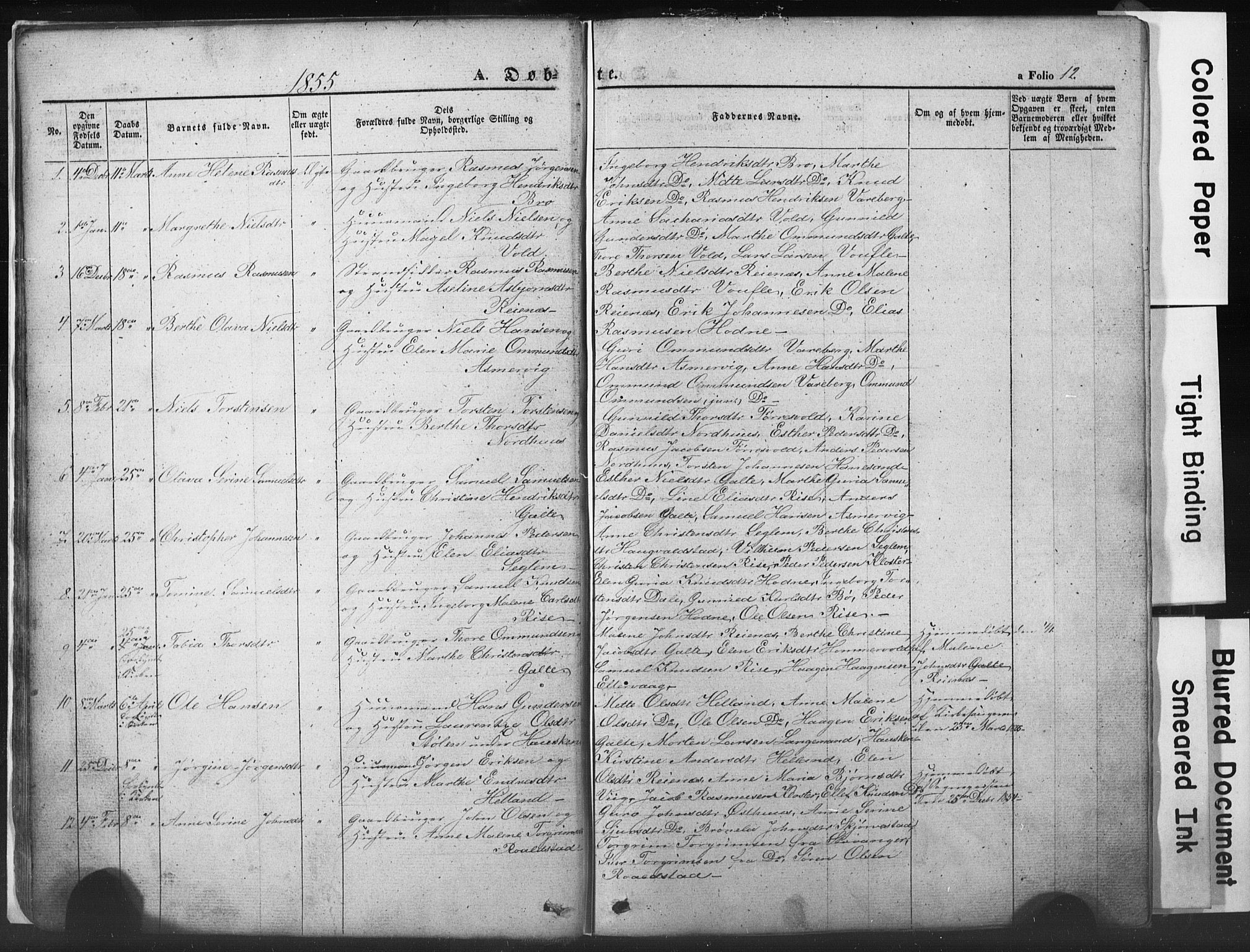 Rennesøy sokneprestkontor, SAST/A -101827/H/Ha/Hab/L0002: Parish register (copy) no. B 2, 1852-1880, p. 12