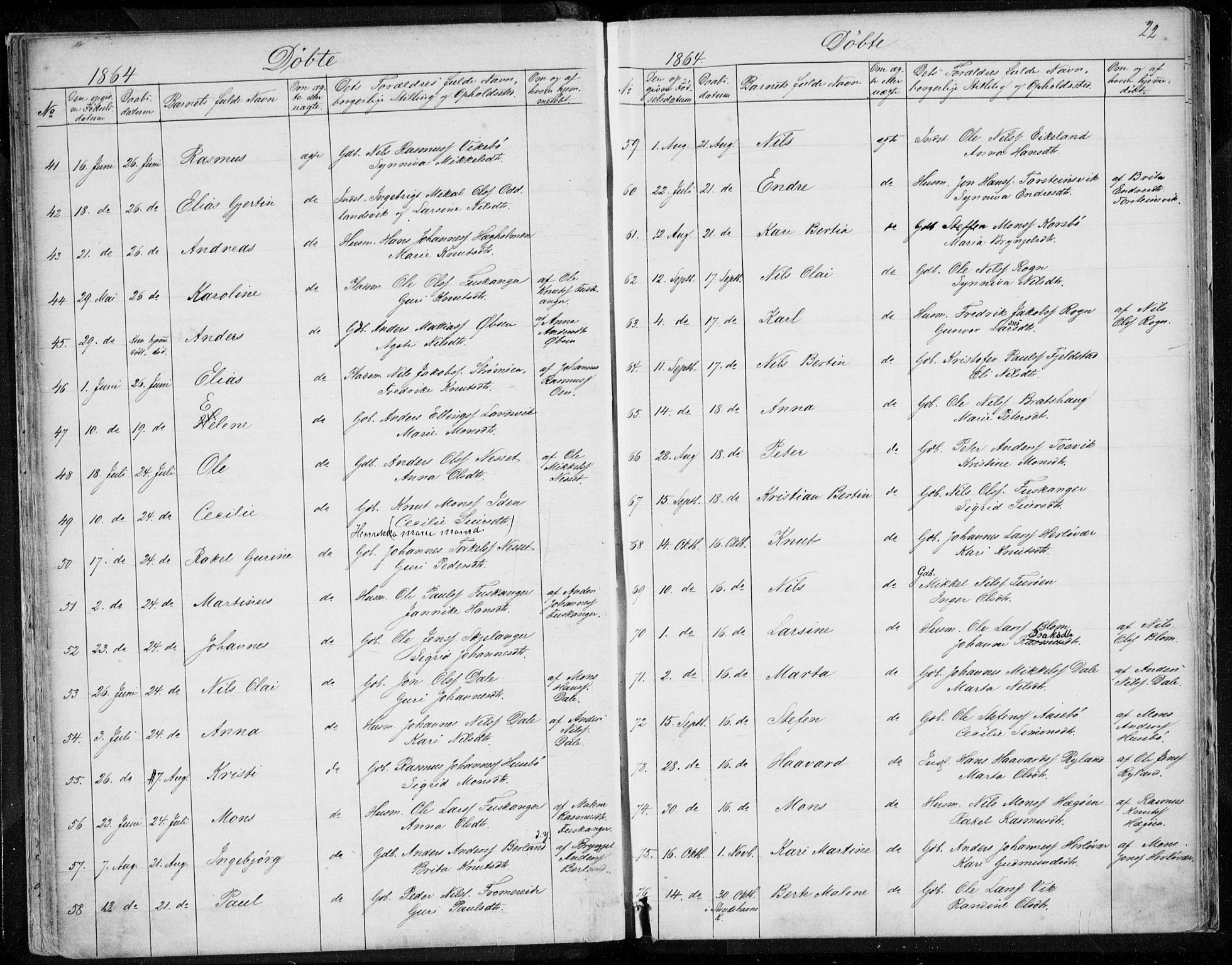 Herdla Sokneprestembete, SAB/A-75701/H/Haa: Parish register (official) no. A 1, 1855-1869, p. 22