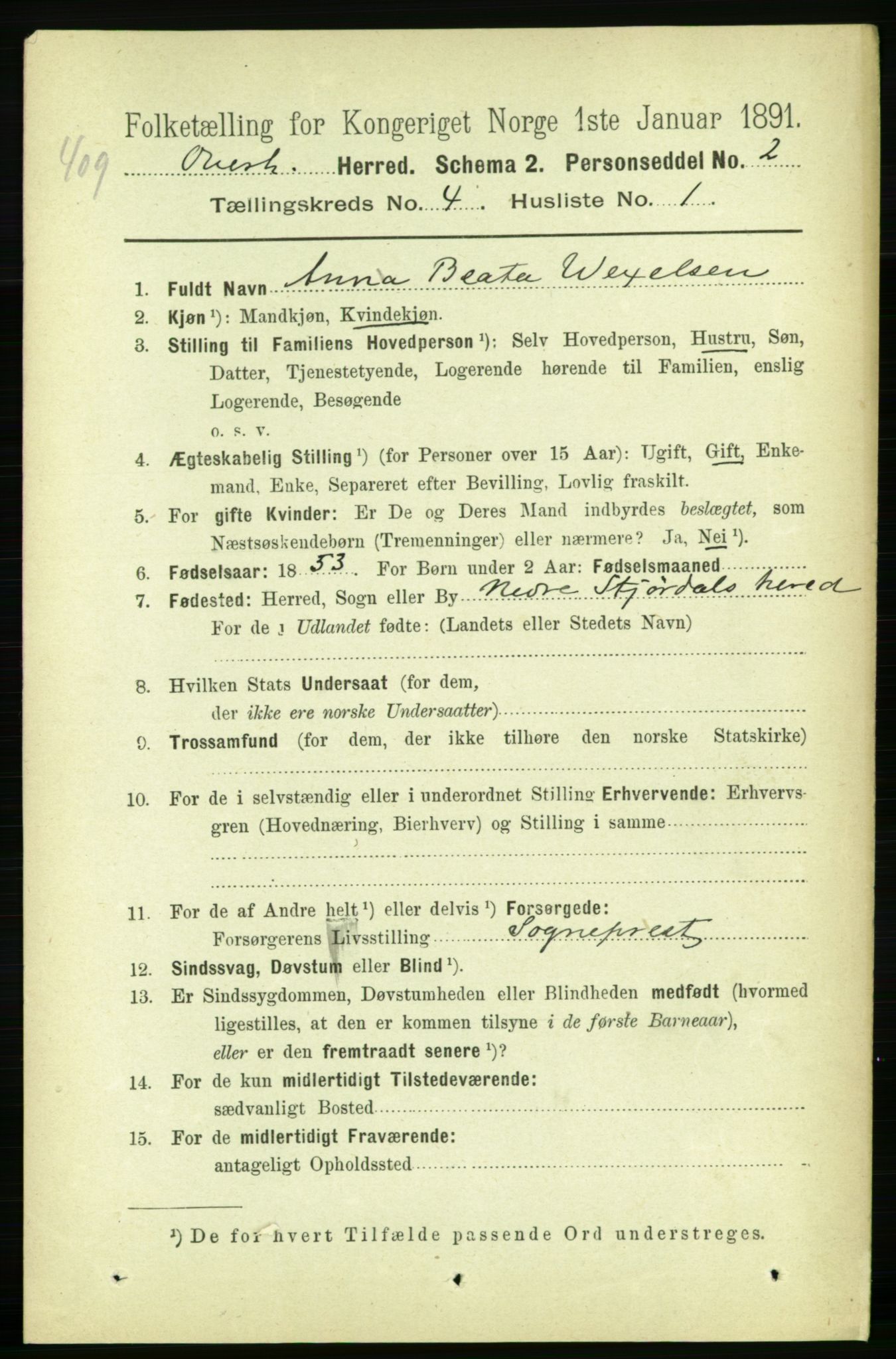 RA, 1891 census for 1744 Overhalla, 1891, p. 1099