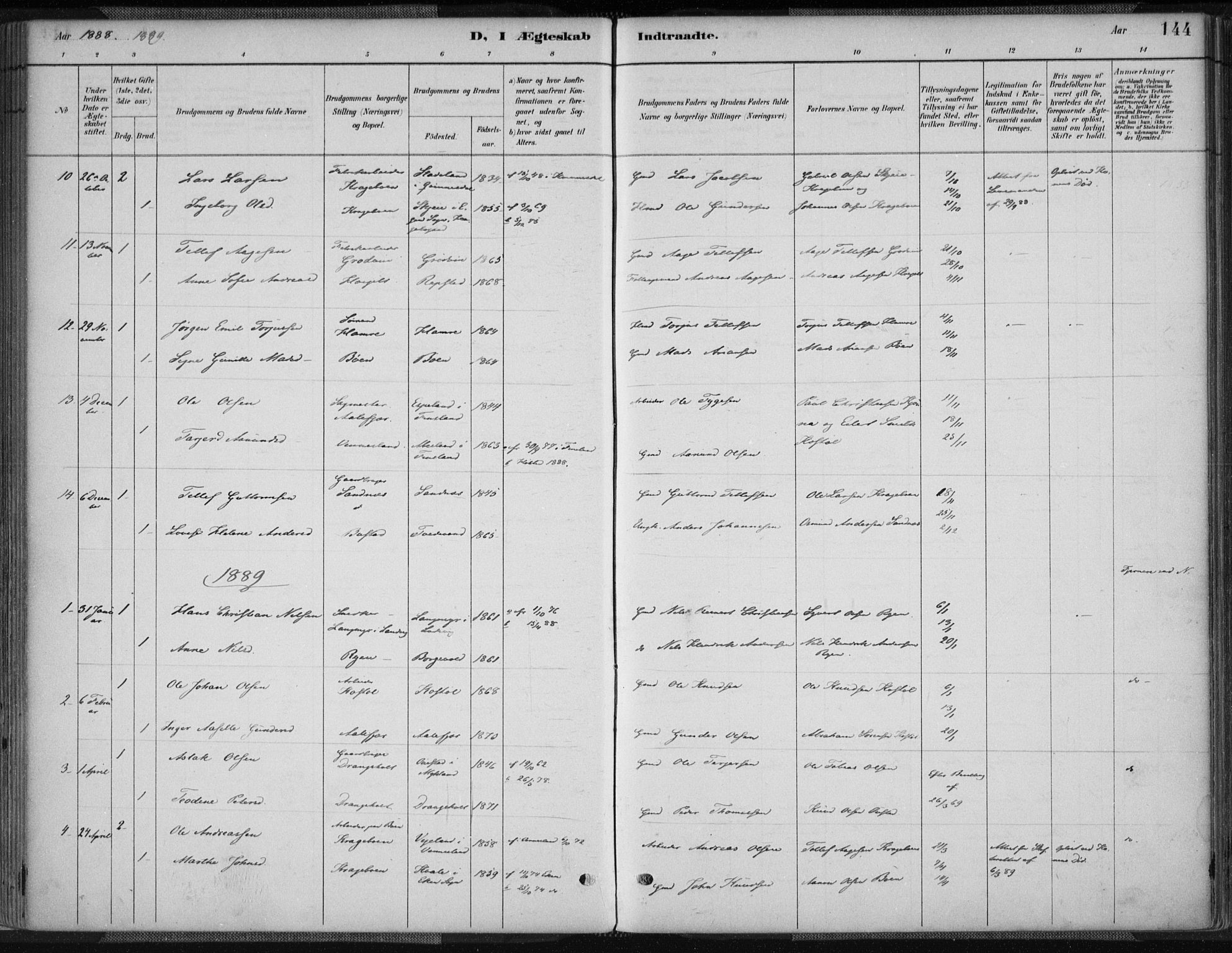 Tveit sokneprestkontor, SAK/1111-0043/F/Fa/L0007: Parish register (official) no. A 7, 1887-1908, p. 144