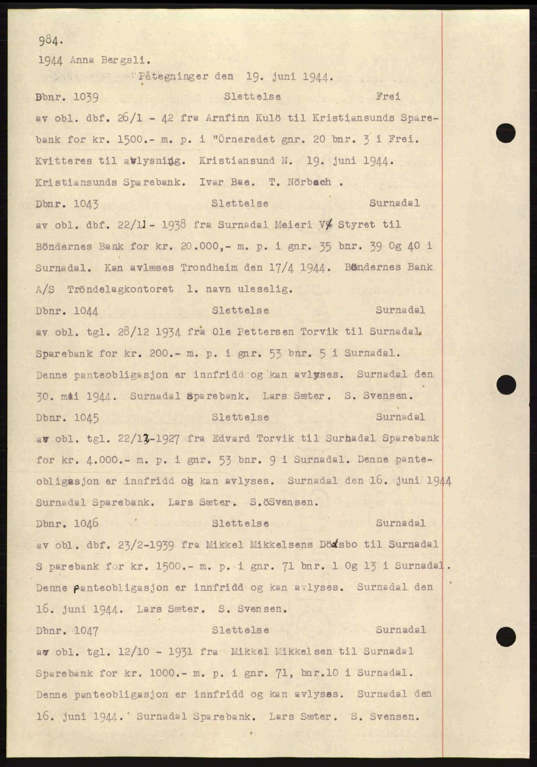 Nordmøre sorenskriveri, AV/SAT-A-4132/1/2/2Ca: Mortgage book no. C81, 1940-1945, Diary no: : 1039/1944