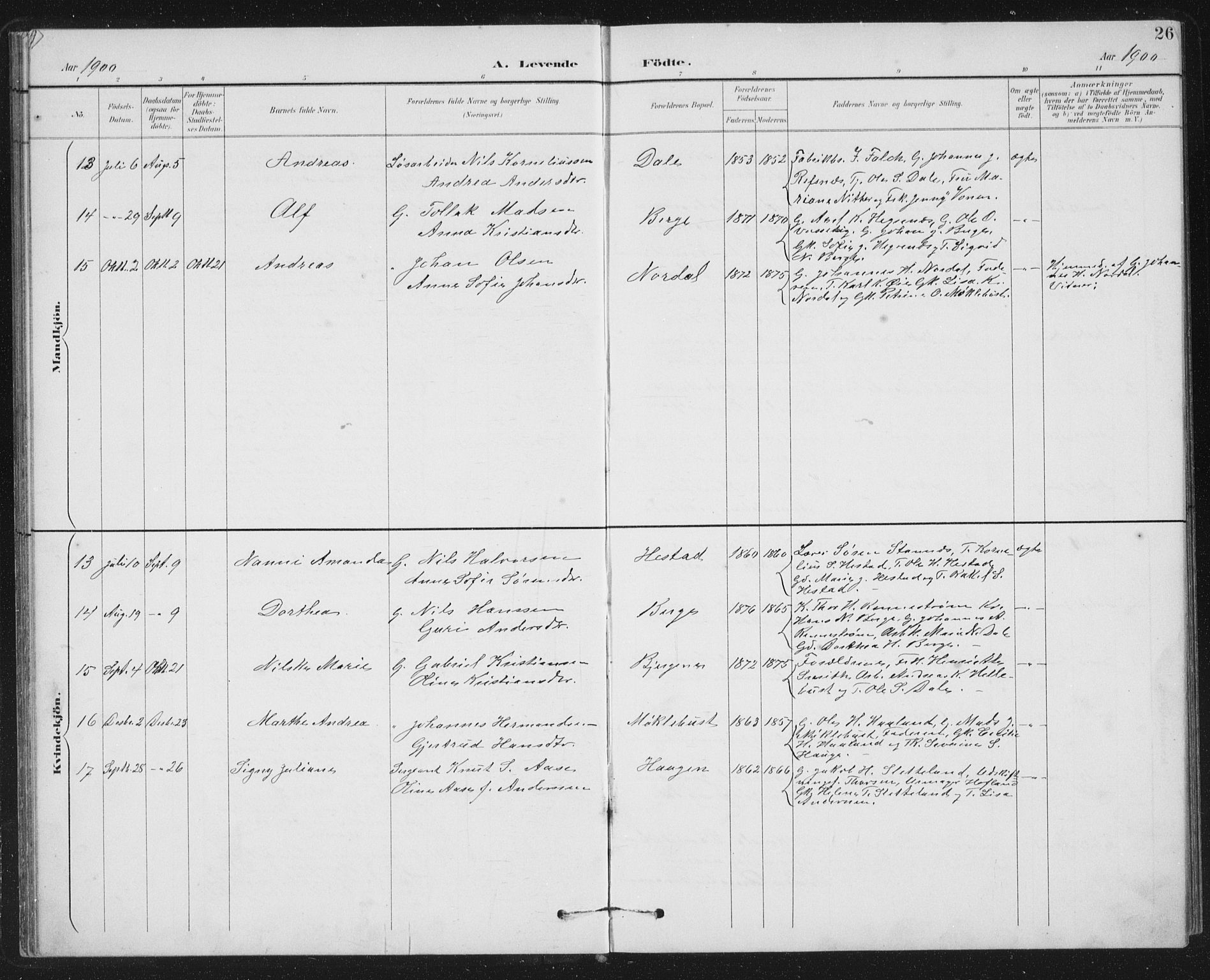 Fjaler sokneprestembete, SAB/A-79801/H/Hab/Habc/L0003: Parish register (copy) no. C 3, 1894-1917, p. 26