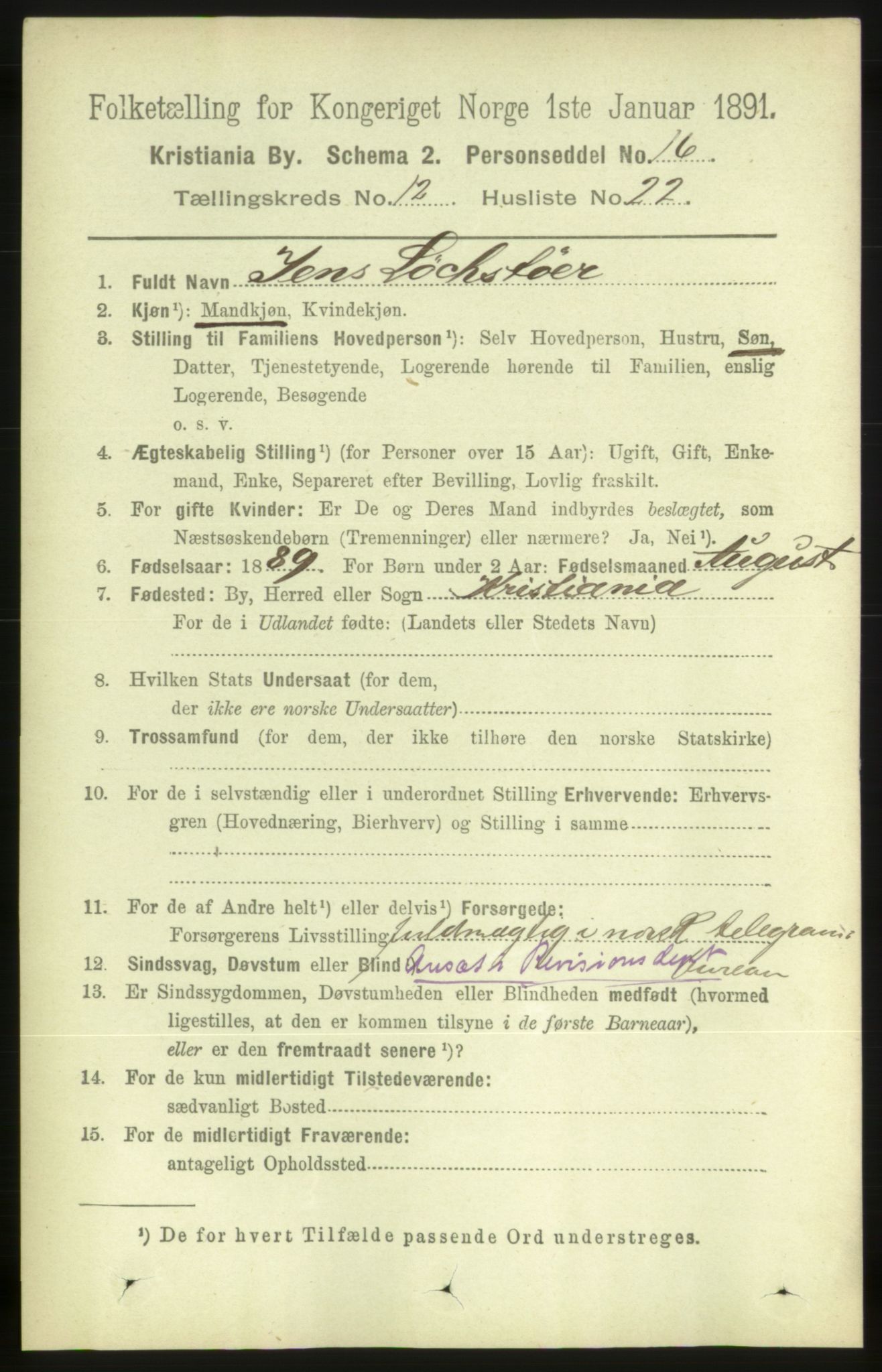 RA, 1891 census for 0301 Kristiania, 1891, p. 5857