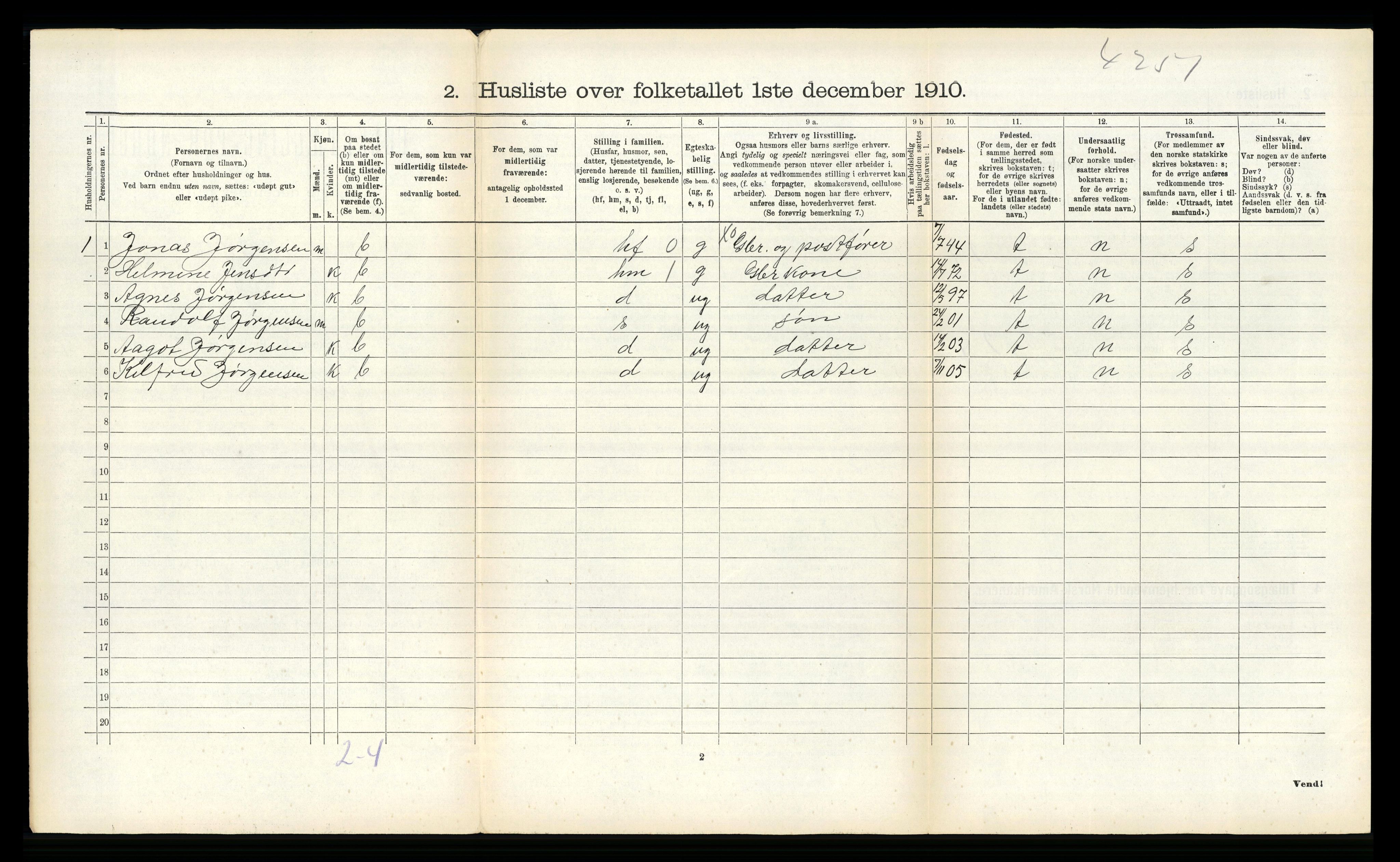 RA, 1910 census for Dverberg, 1910, p. 1075