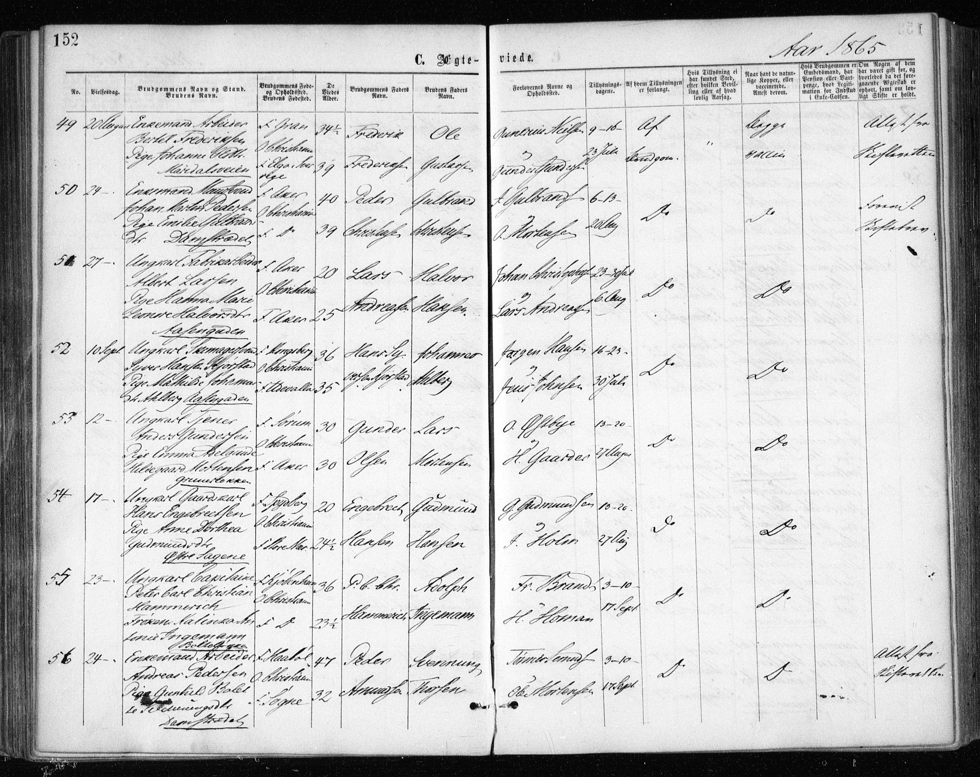 Gamle Aker prestekontor Kirkebøker, AV/SAO-A-10617a/F/L0003: Parish register (official) no. 3, 1865-1873, p. 152