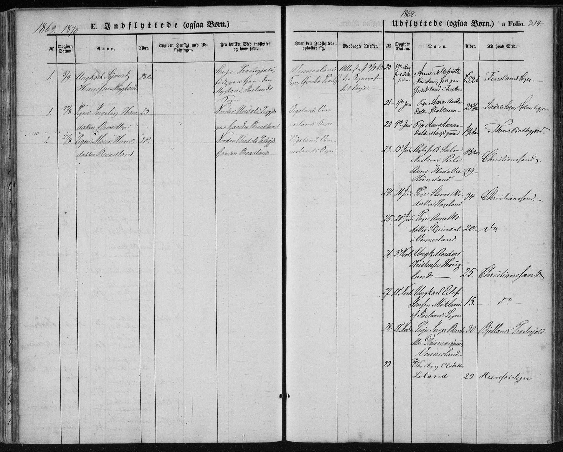 Vennesla sokneprestkontor, AV/SAK-1111-0045/Fa/Fac/L0007: Parish register (official) no. A 7, 1855-1873, p. 314