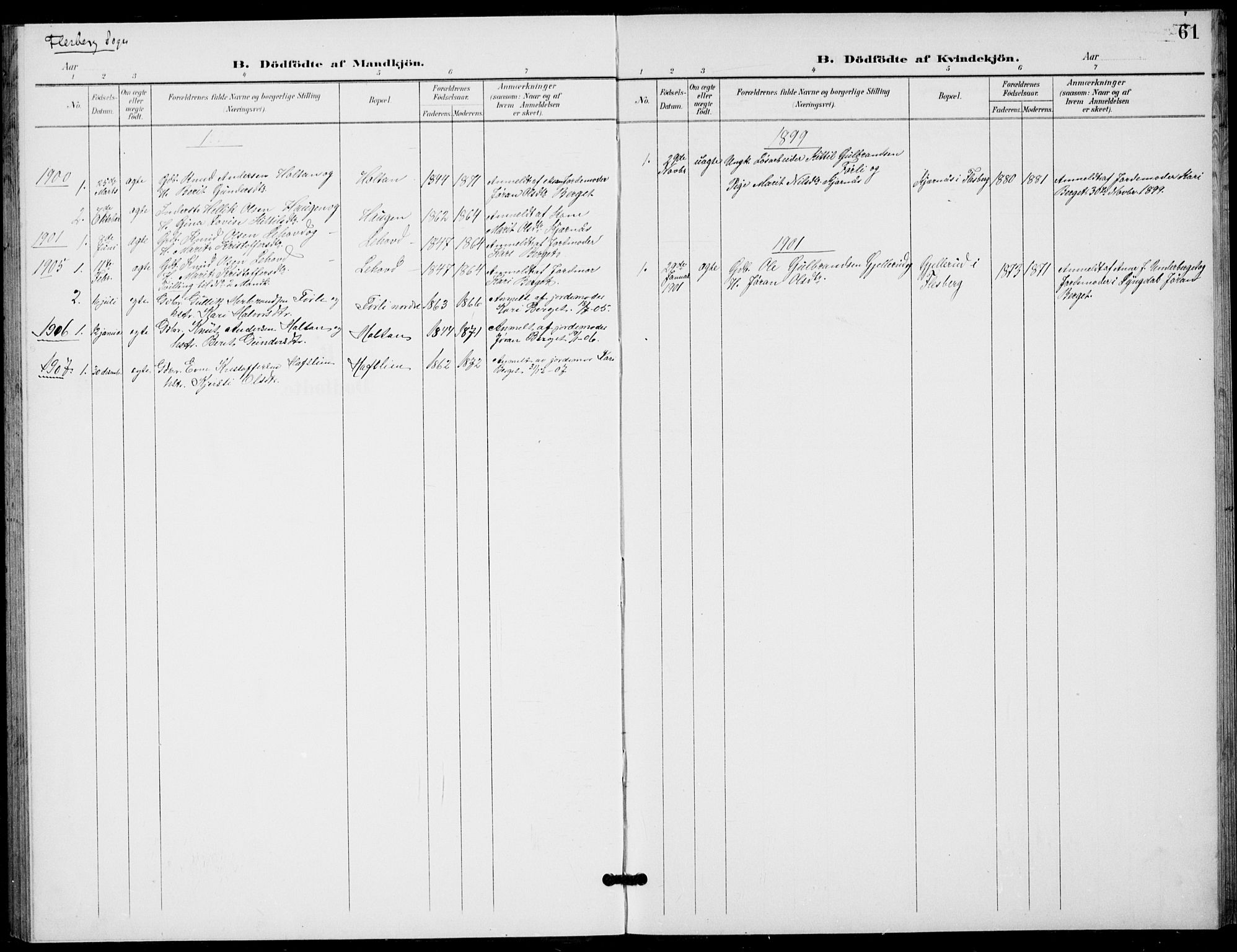 Flesberg kirkebøker, SAKO/A-18/G/Ga/L0005: Parish register (copy) no. I 5, 1899-1908, p. 61