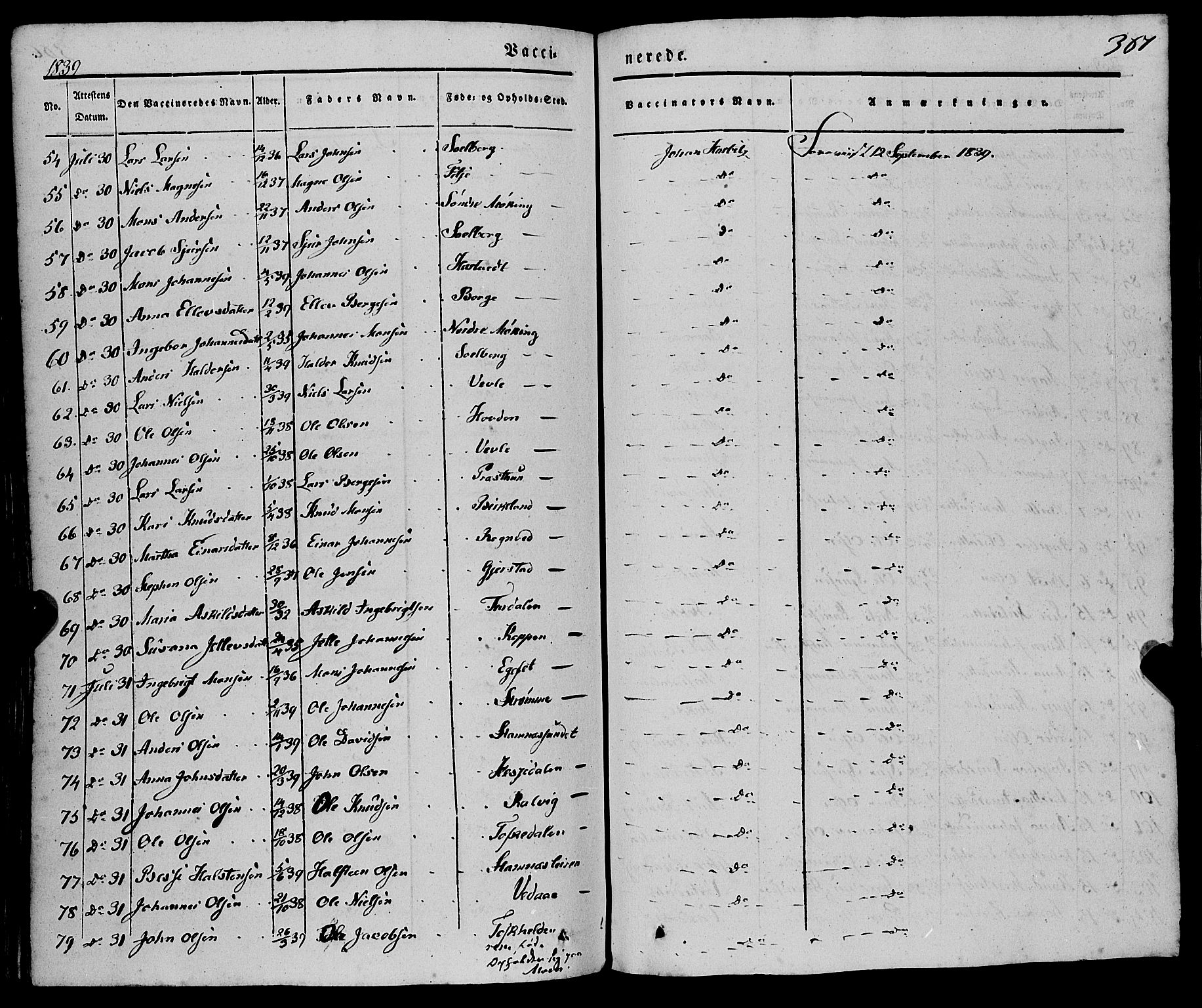 Haus sokneprestembete, AV/SAB-A-75601/H/Haa: Parish register (official) no. A 15, 1838-1847, p. 387