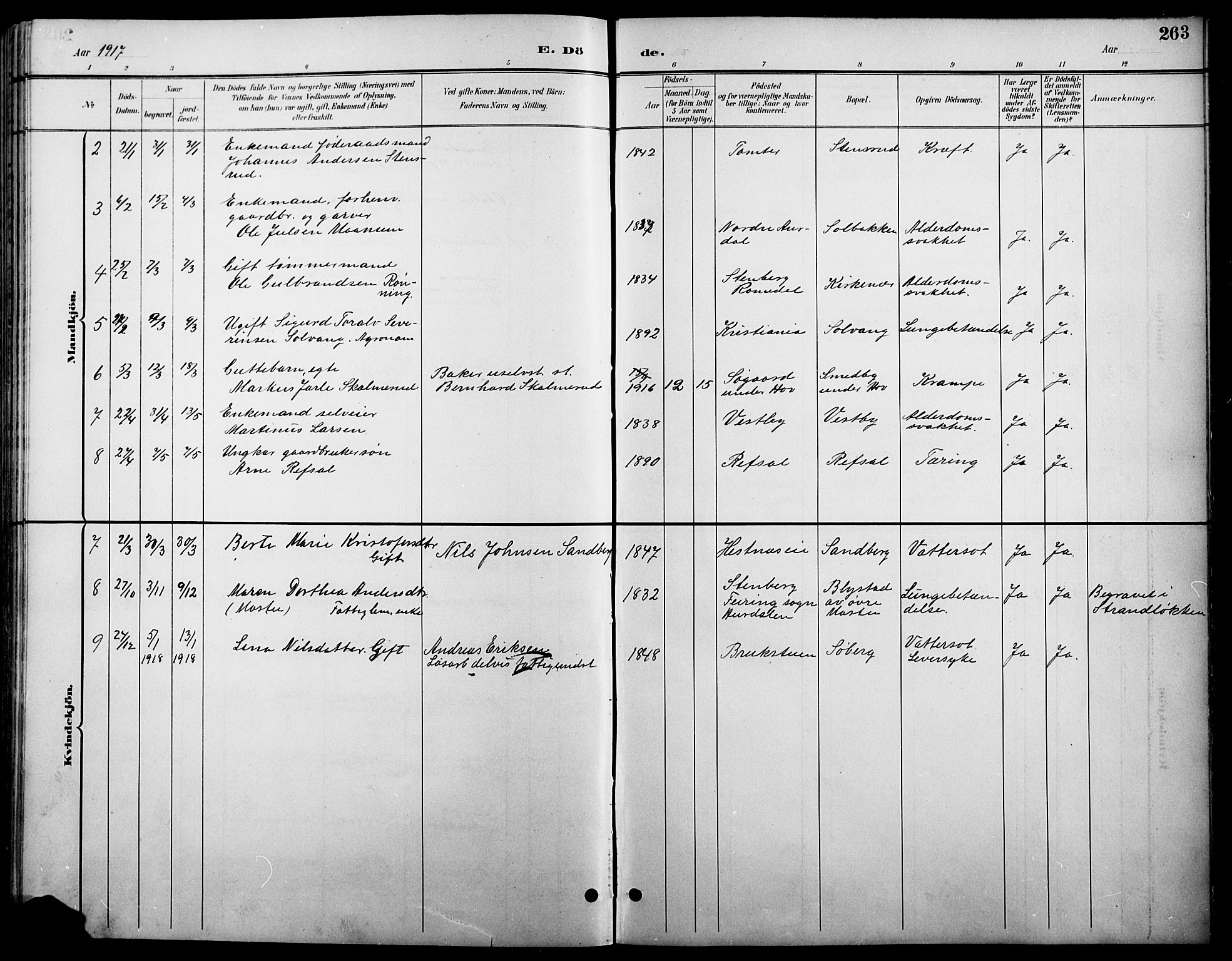 Stange prestekontor, SAH/PREST-002/L/L0011: Parish register (copy) no. 11, 1895-1917, p. 263